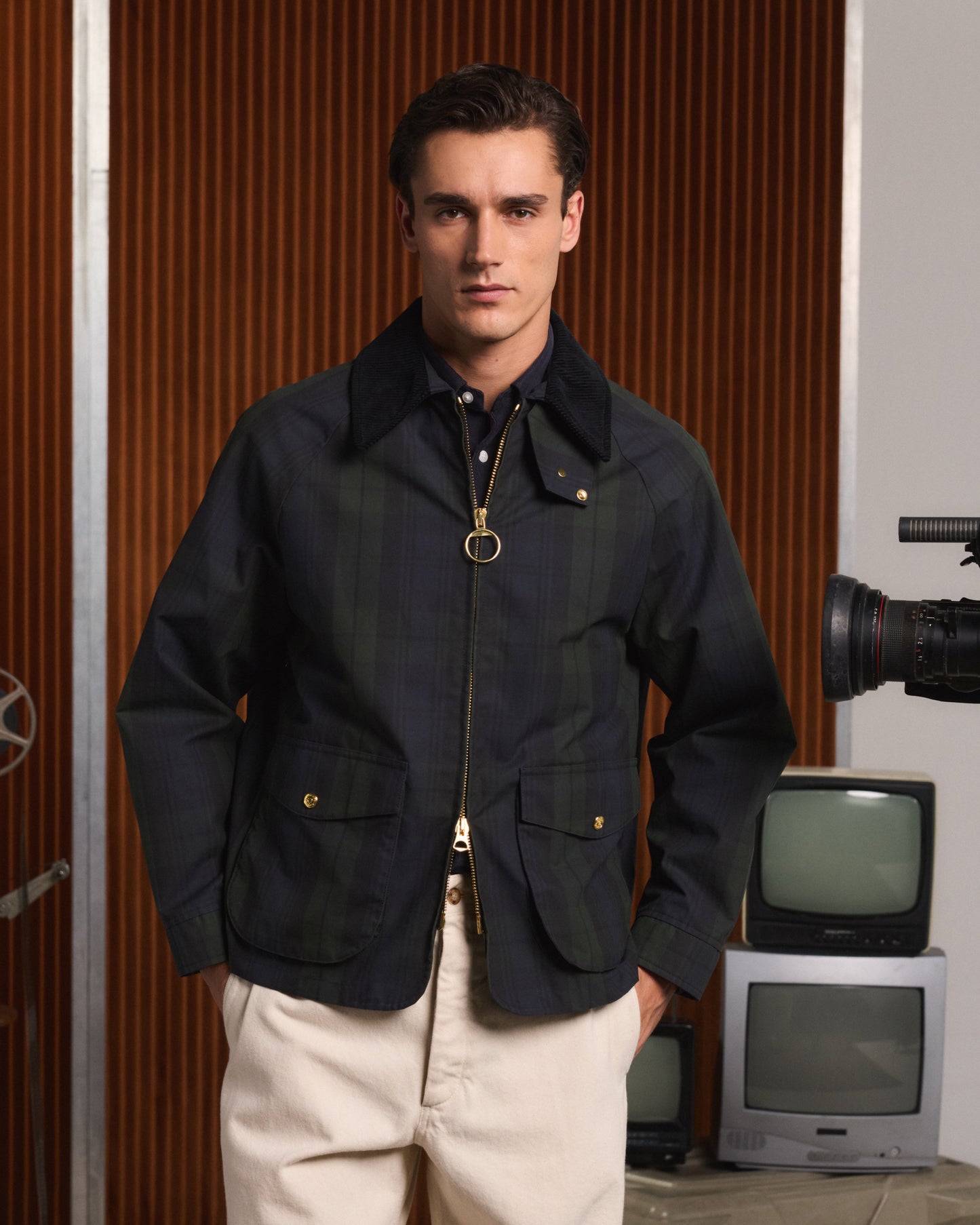 Blouson en coton ciré à motif tartan Black Watch