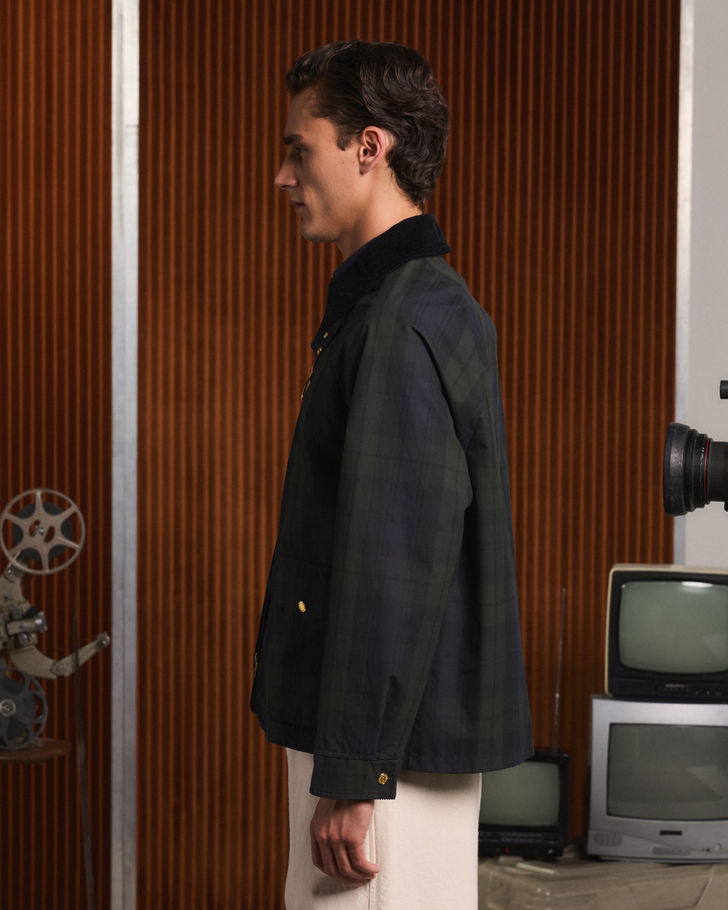 Blouson en coton ciré à motif tartan Black Watch