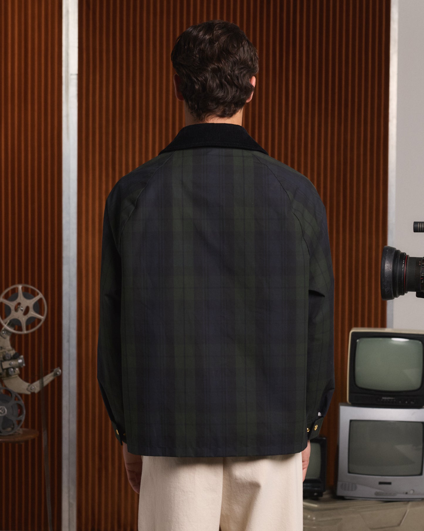 Blouson en coton ciré à motif tartan Black Watch