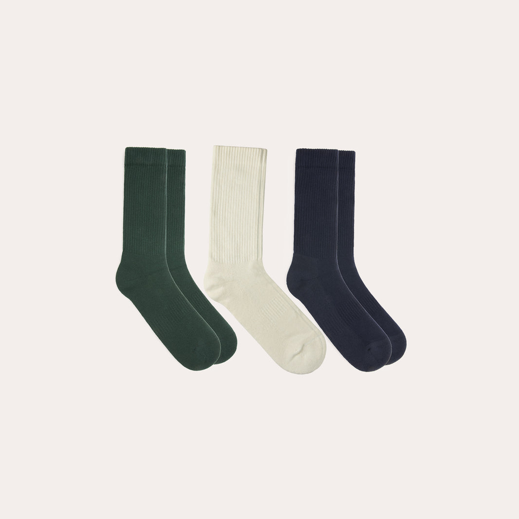 Pack de chaussettes en coton marine, vert, écru