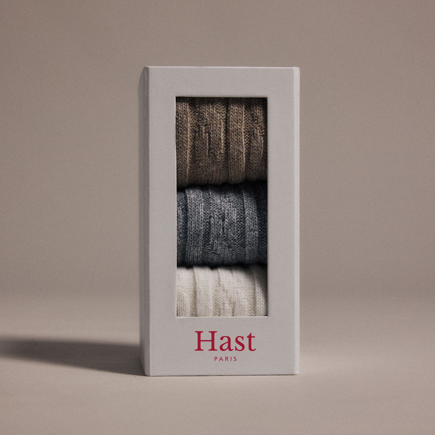 Pack de 3 chaussettes en laine cachemire grise, beige, écru