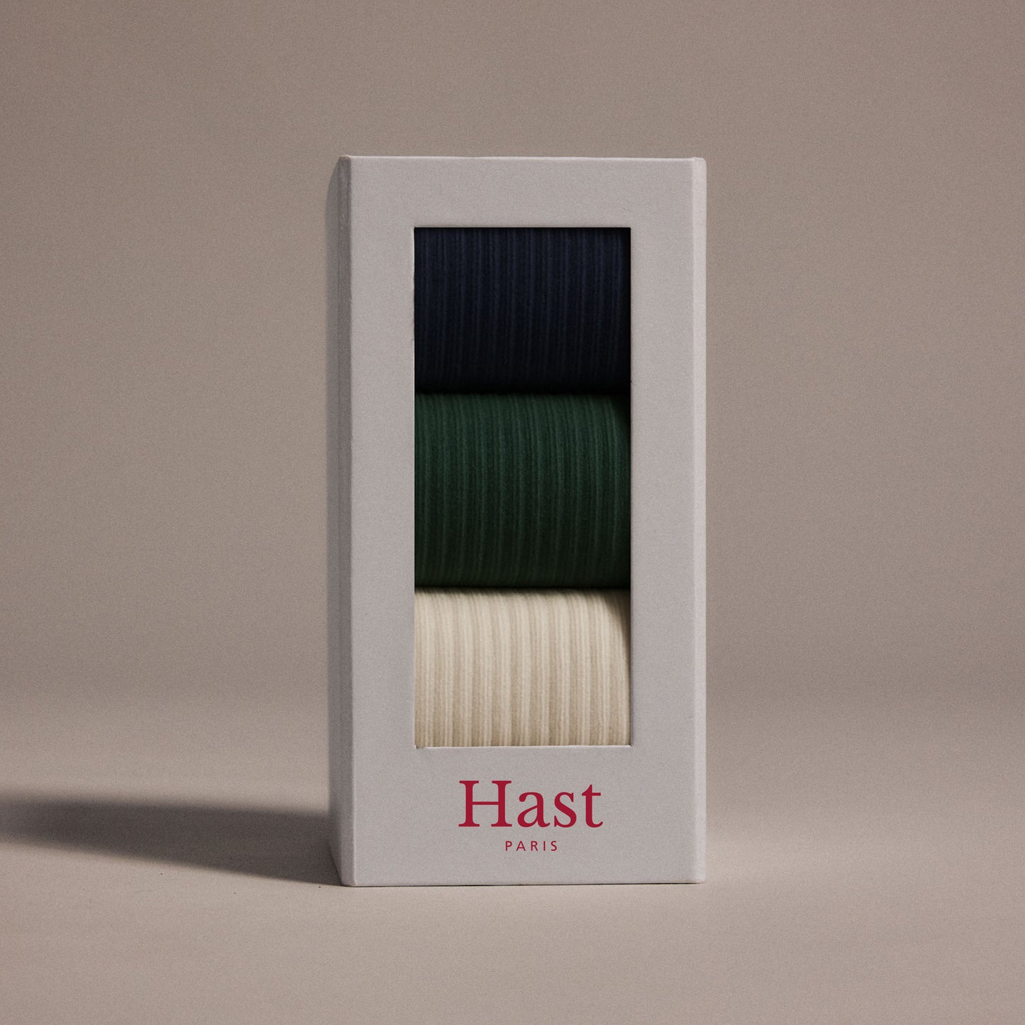 Pack of cotton socks in navy, green, ecru