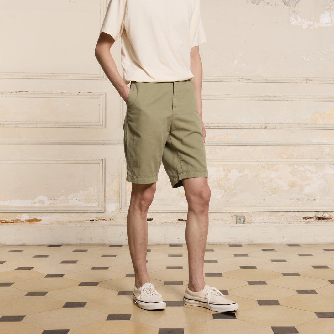 Light khaki cotton and linen shorts