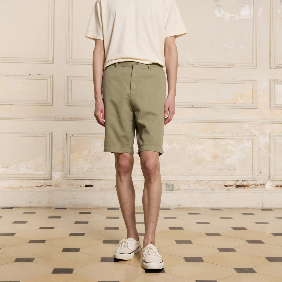 Light khaki cotton and linen shorts