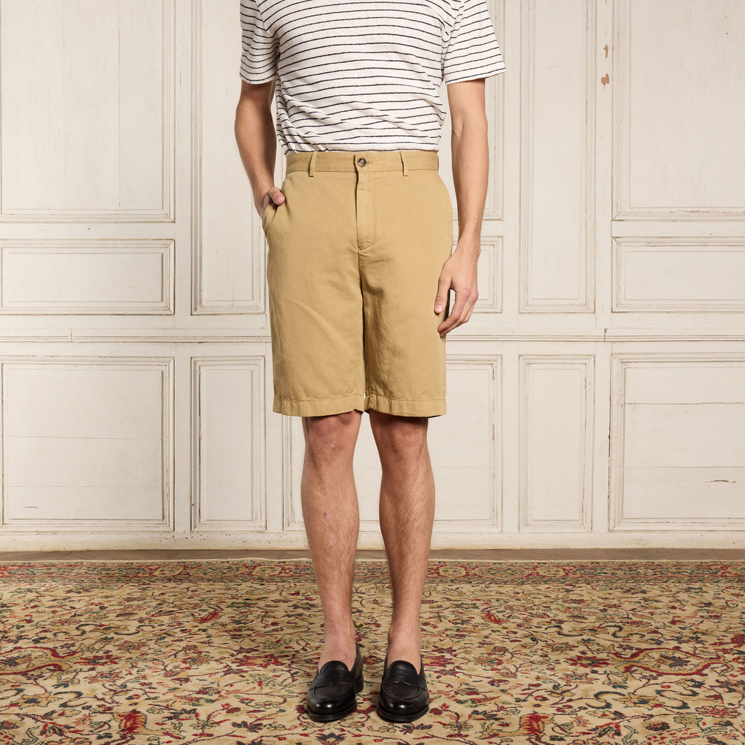 Camel cotton and linen shorts