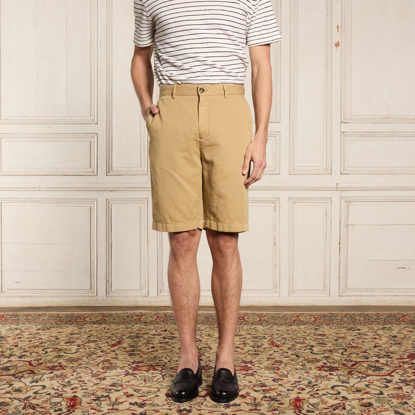 Short en coton et lin camel