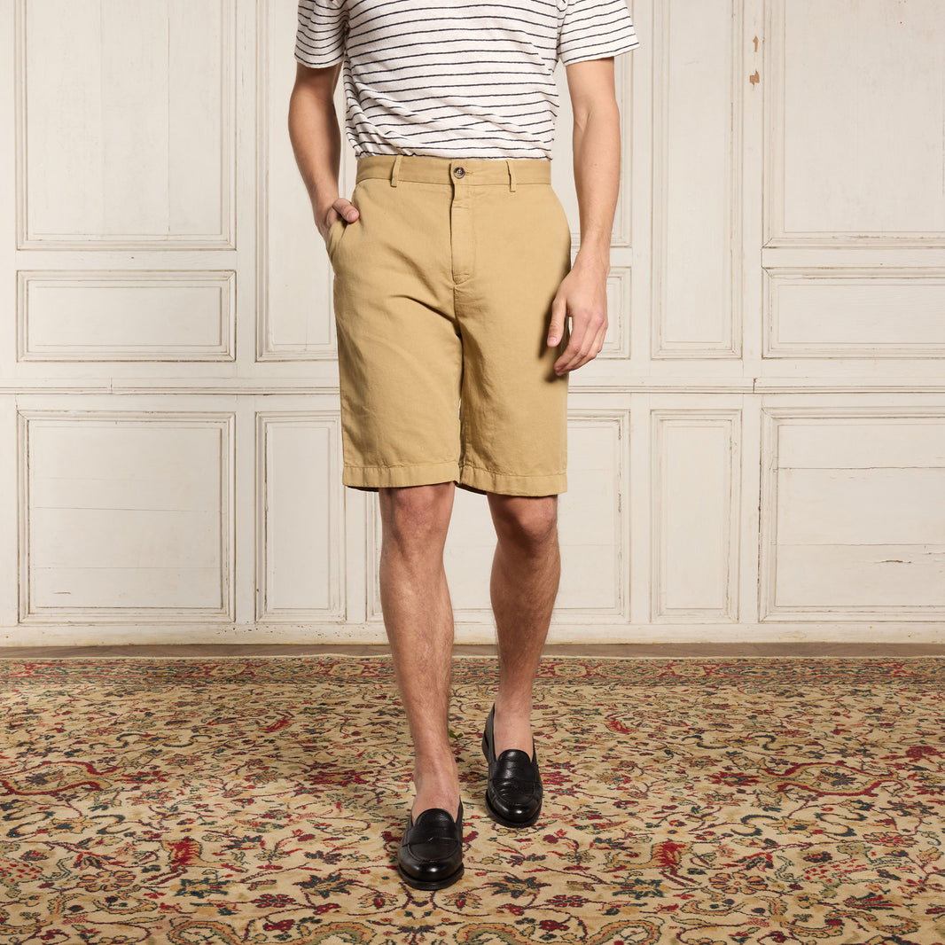 Short en coton et lin camel
