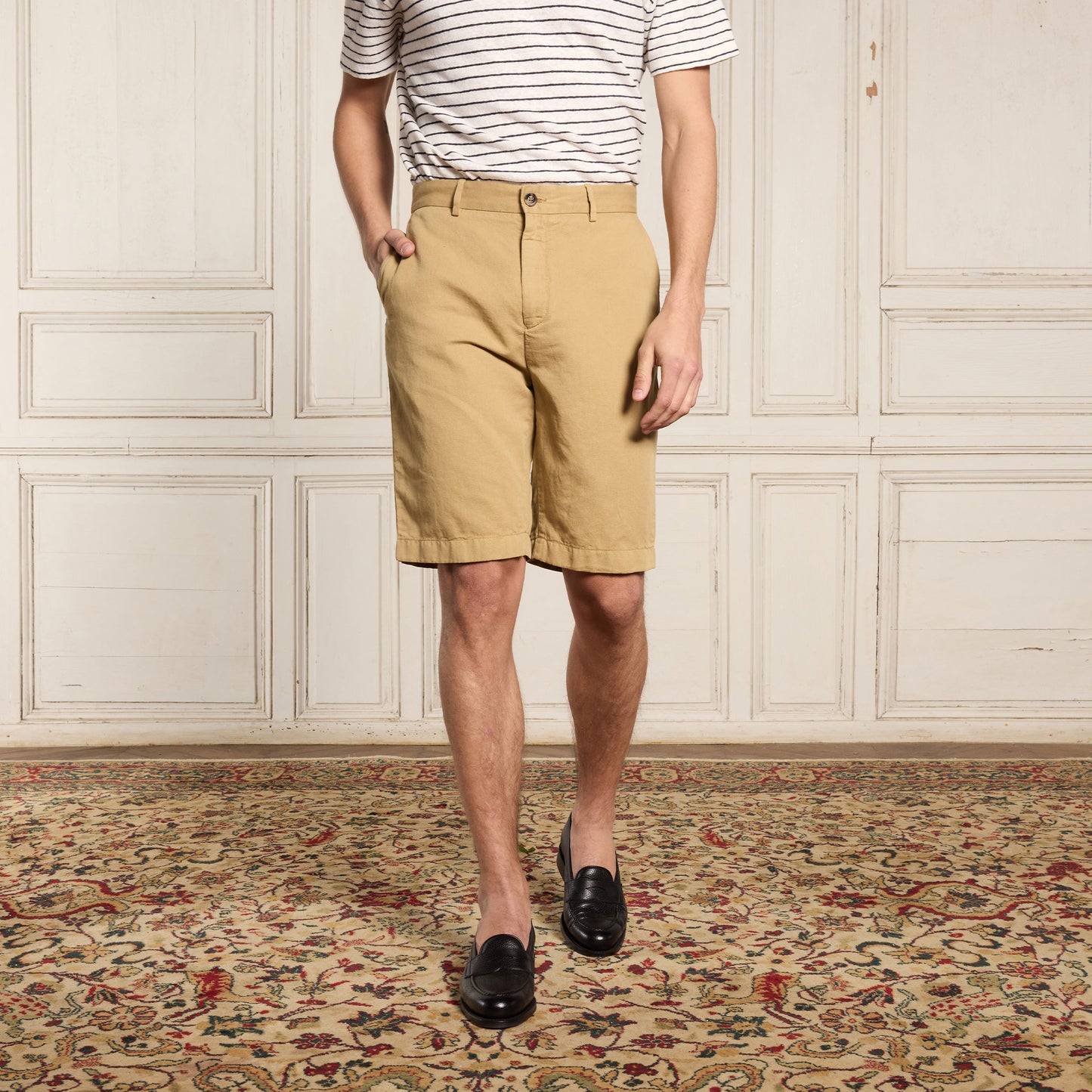 Short en coton et lin camel