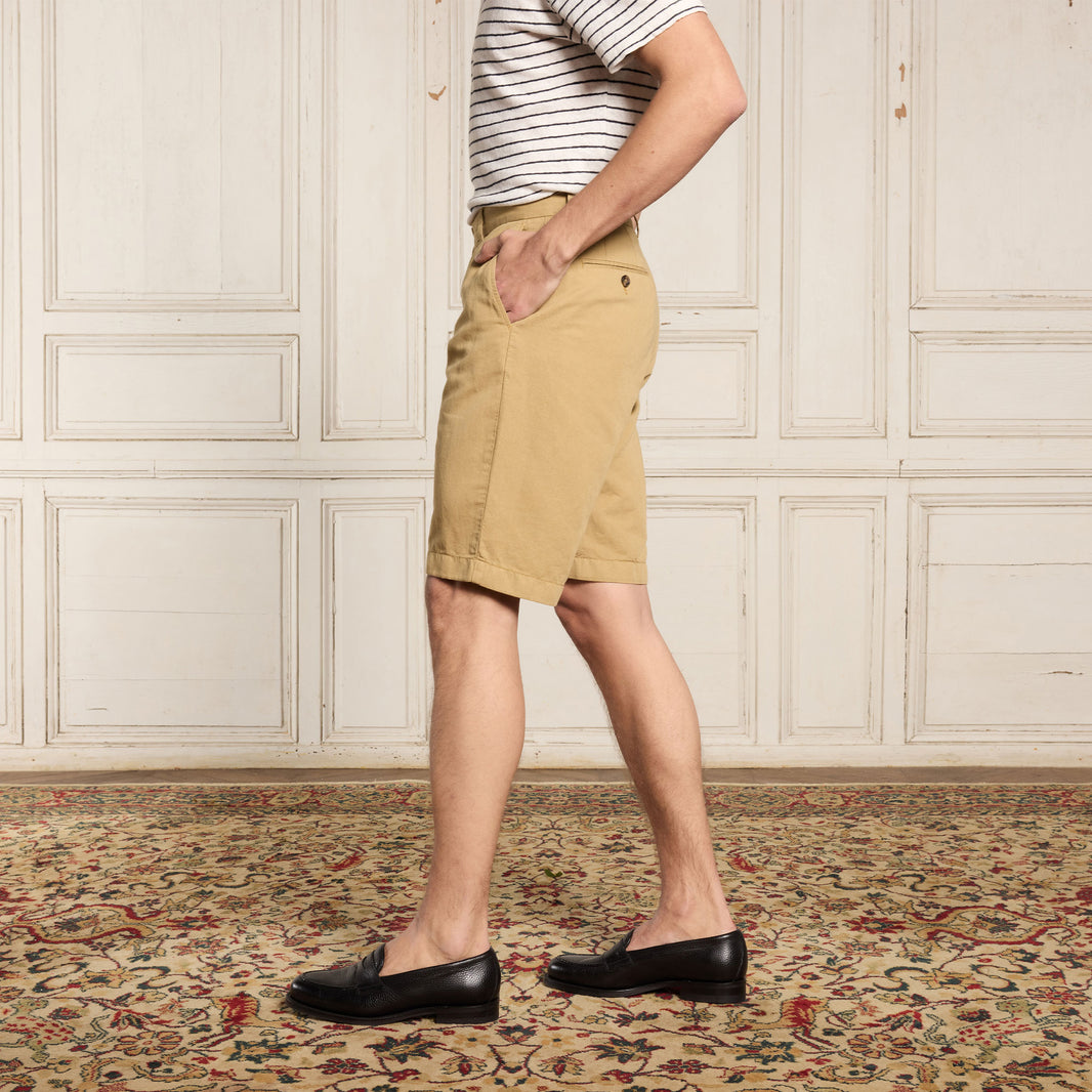 Camel cotton and linen shorts