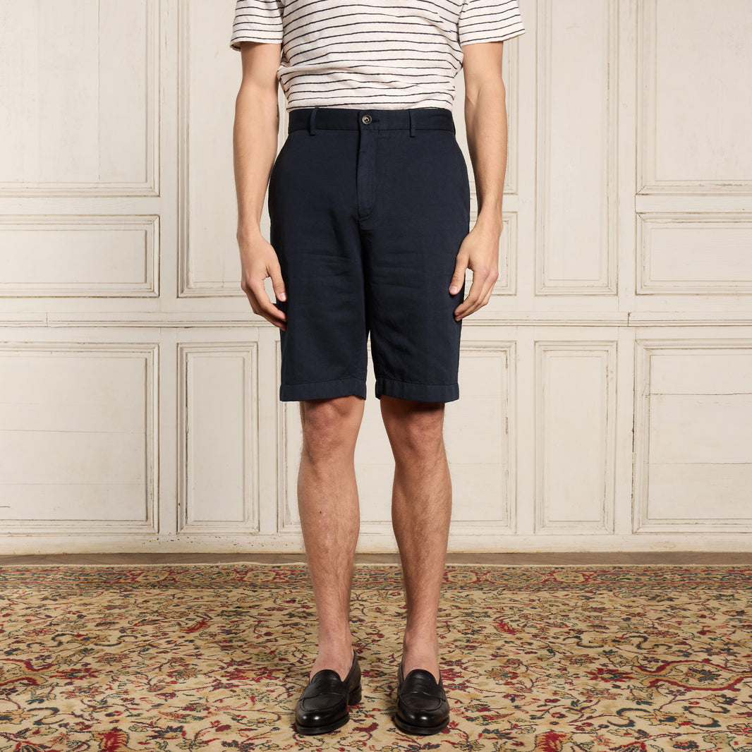 Navy cotton and linen shorts