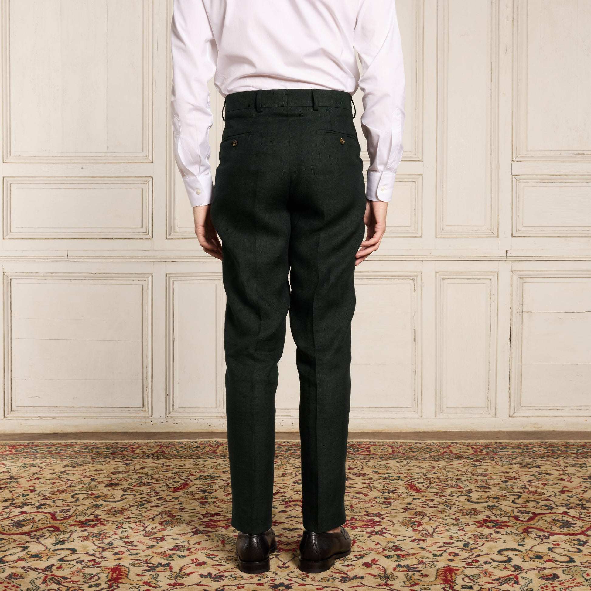 Pantalon à double plis en lin vert