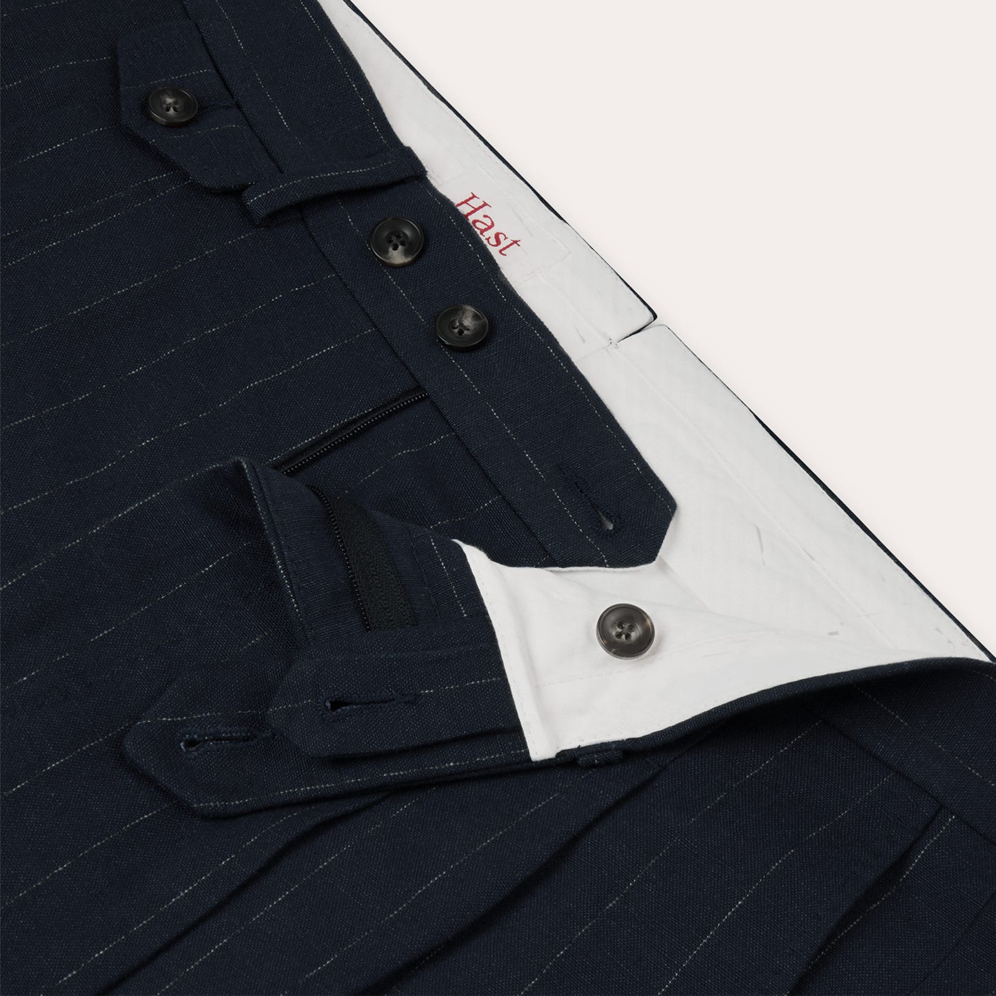 Navy striped linen and cotton trousers