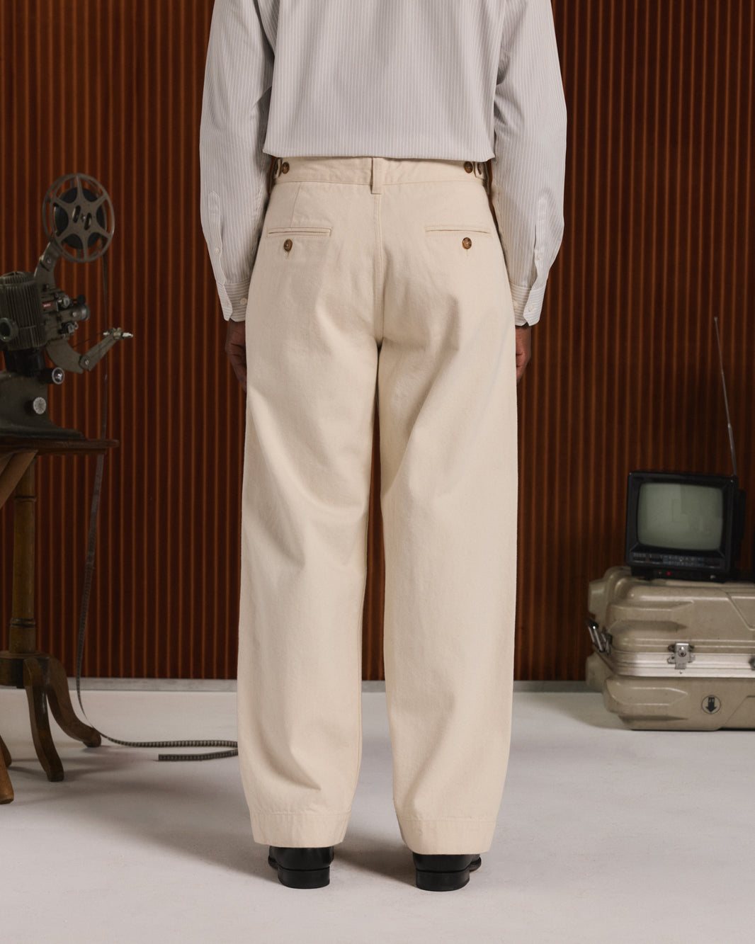 Weite Hose aus Denim in Ecru