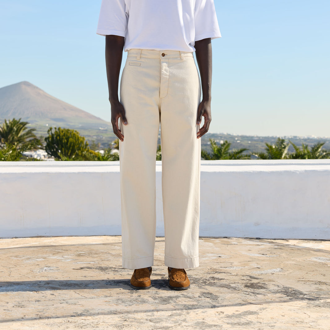 Wide-leg trousers in ecru denim