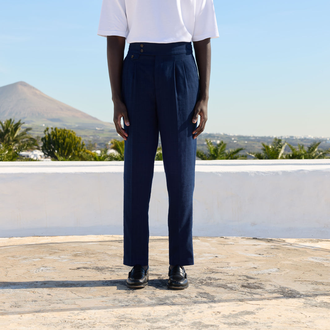 Pantalon à pinces en coton marine