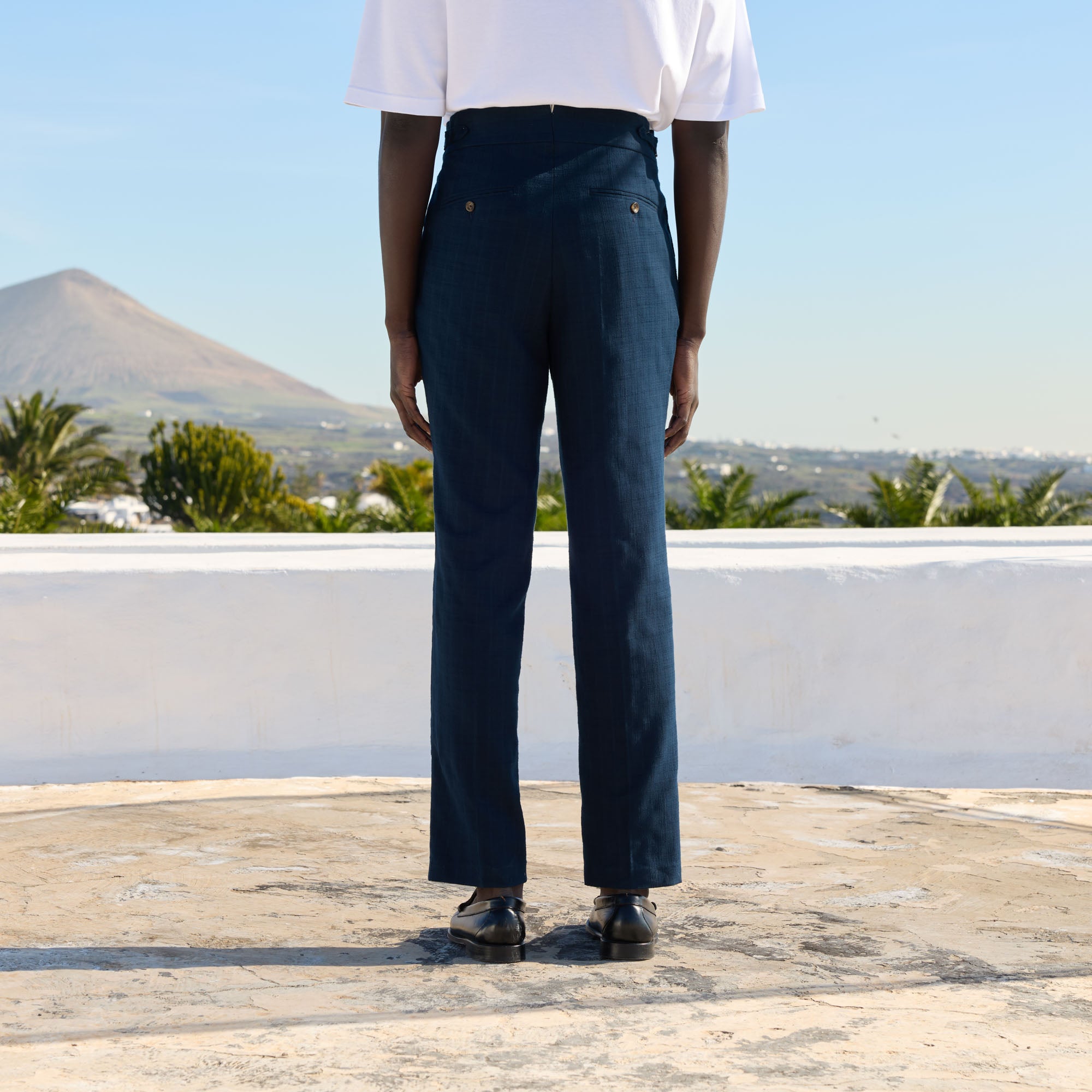 Pantalon à pinces en coton marine