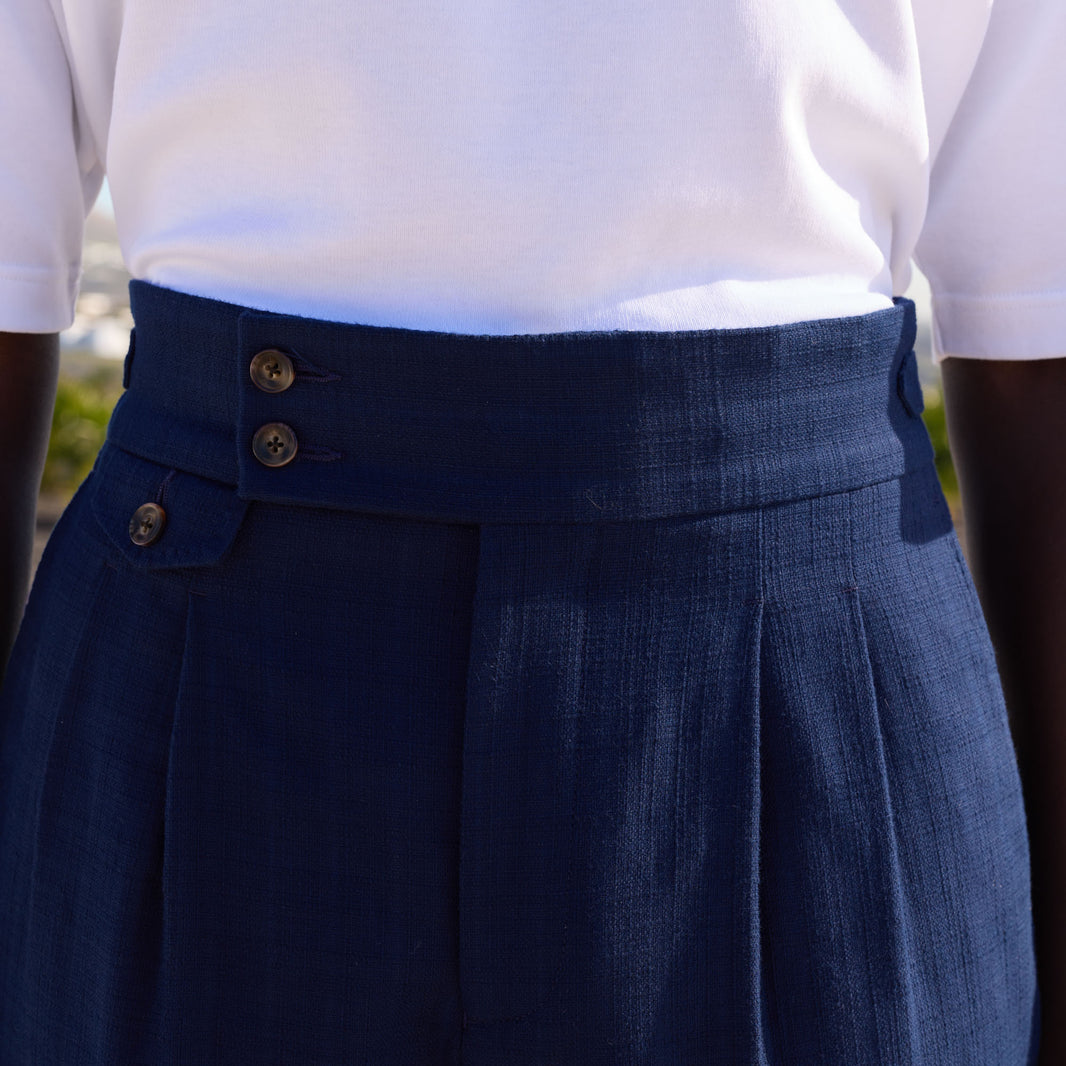 Pantalon à pinces en coton marine