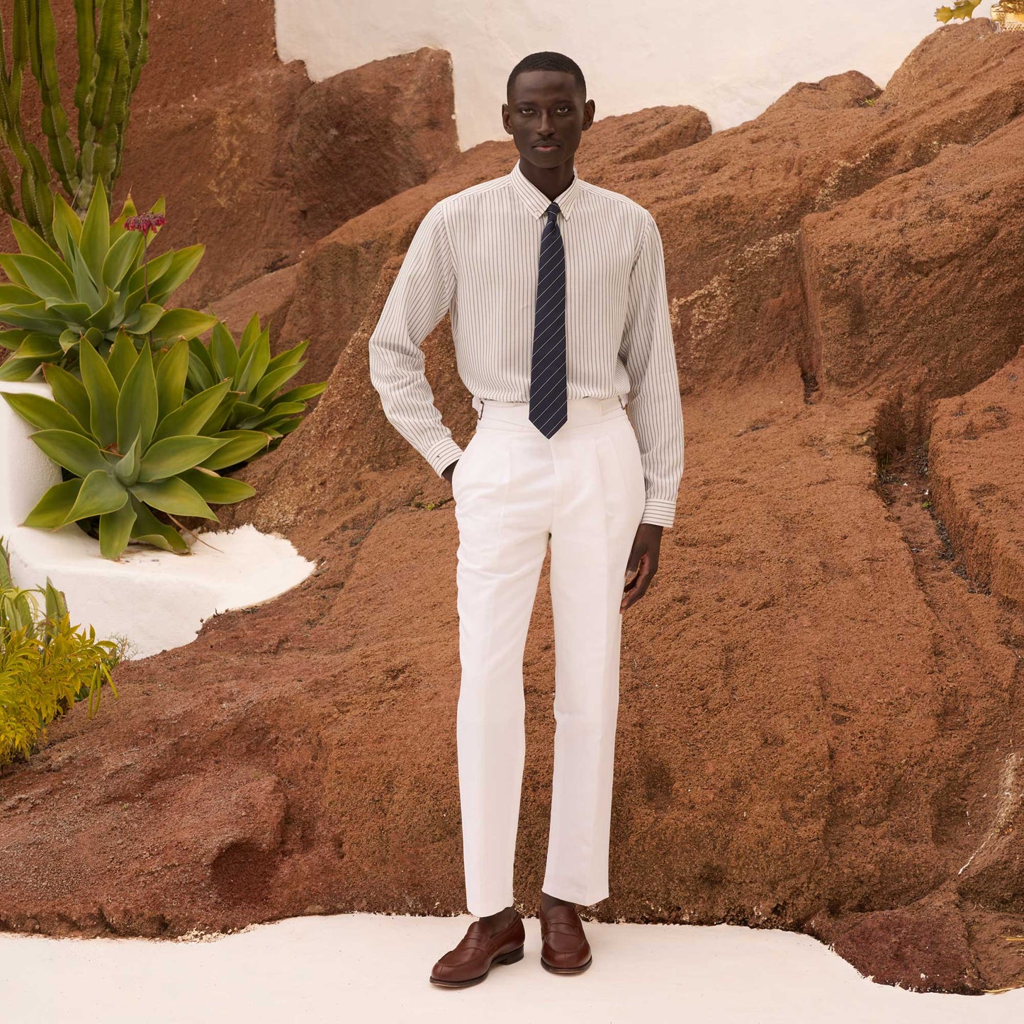 White linen and cotton Gurkha trousers