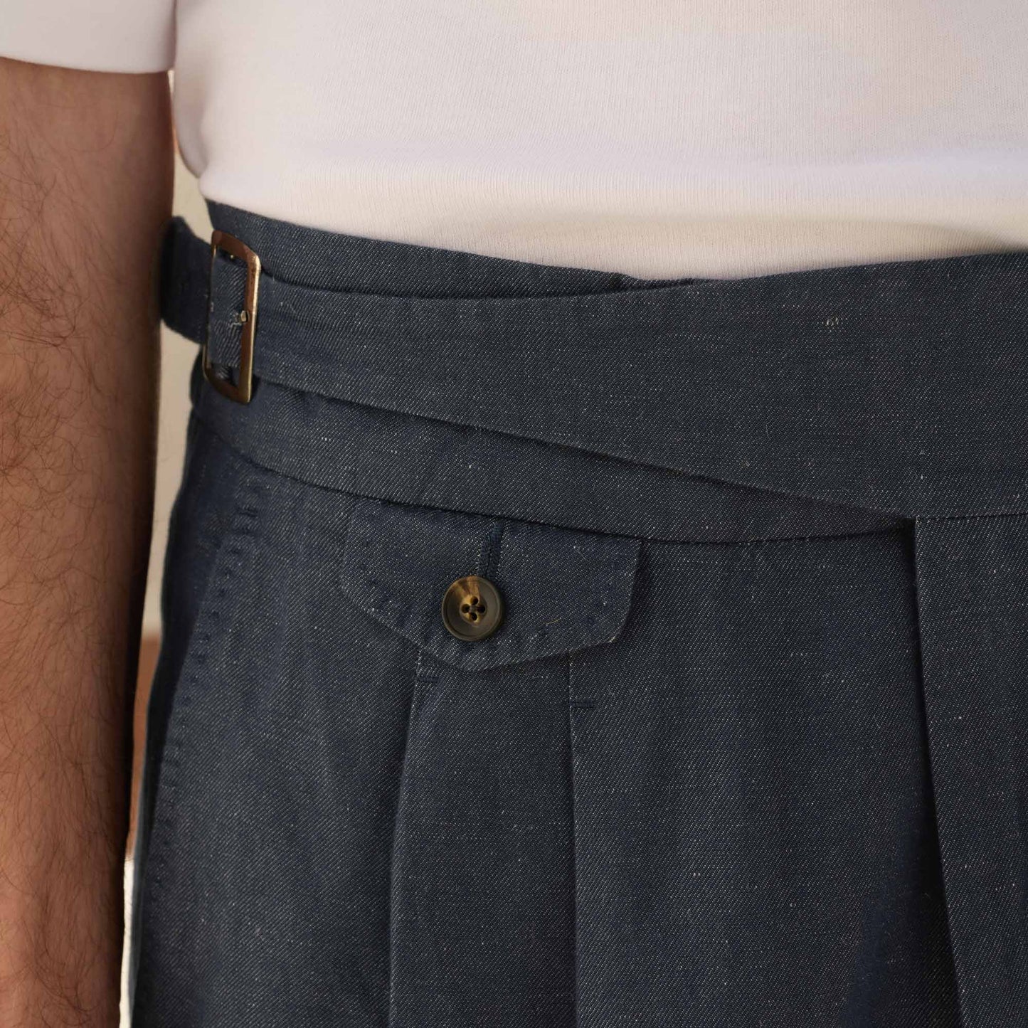 Blue Linen and Cotton Gurkha Trousers