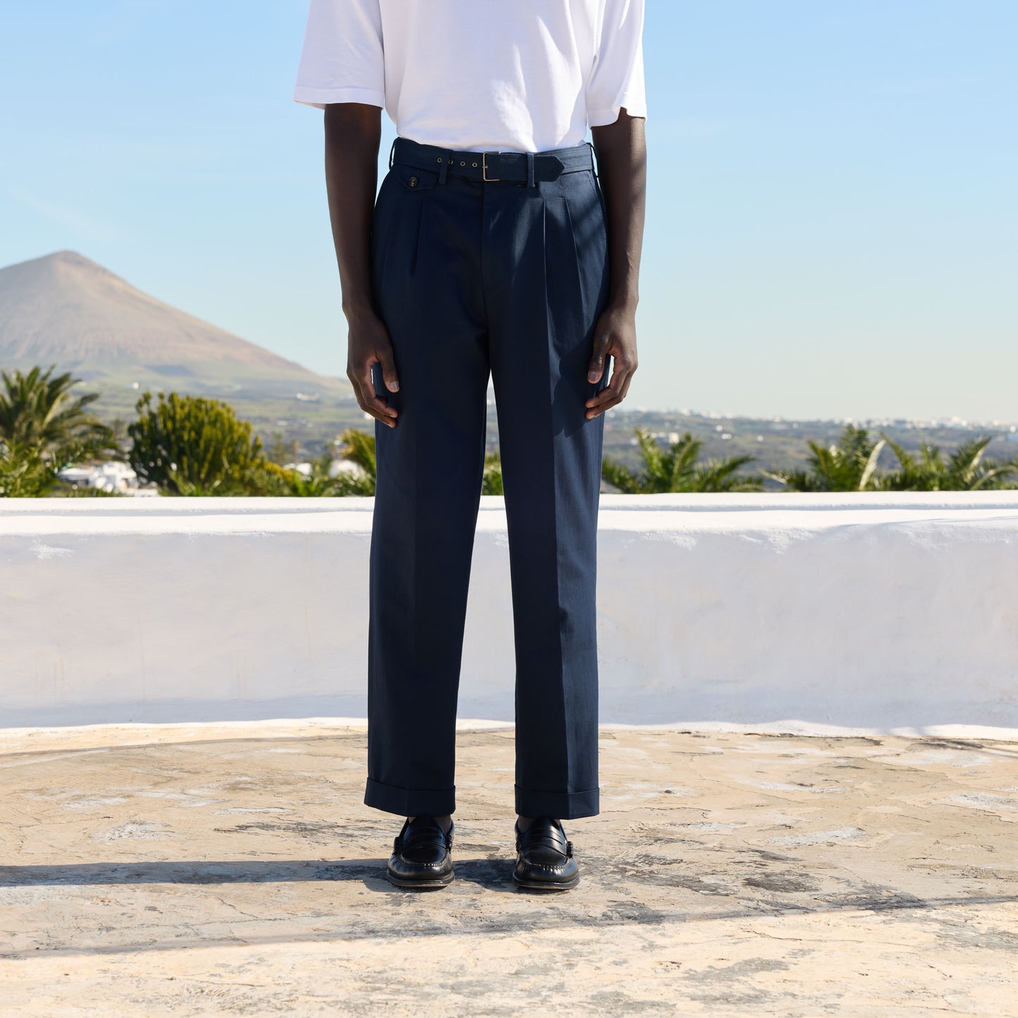 Navy cotton pleated pants
