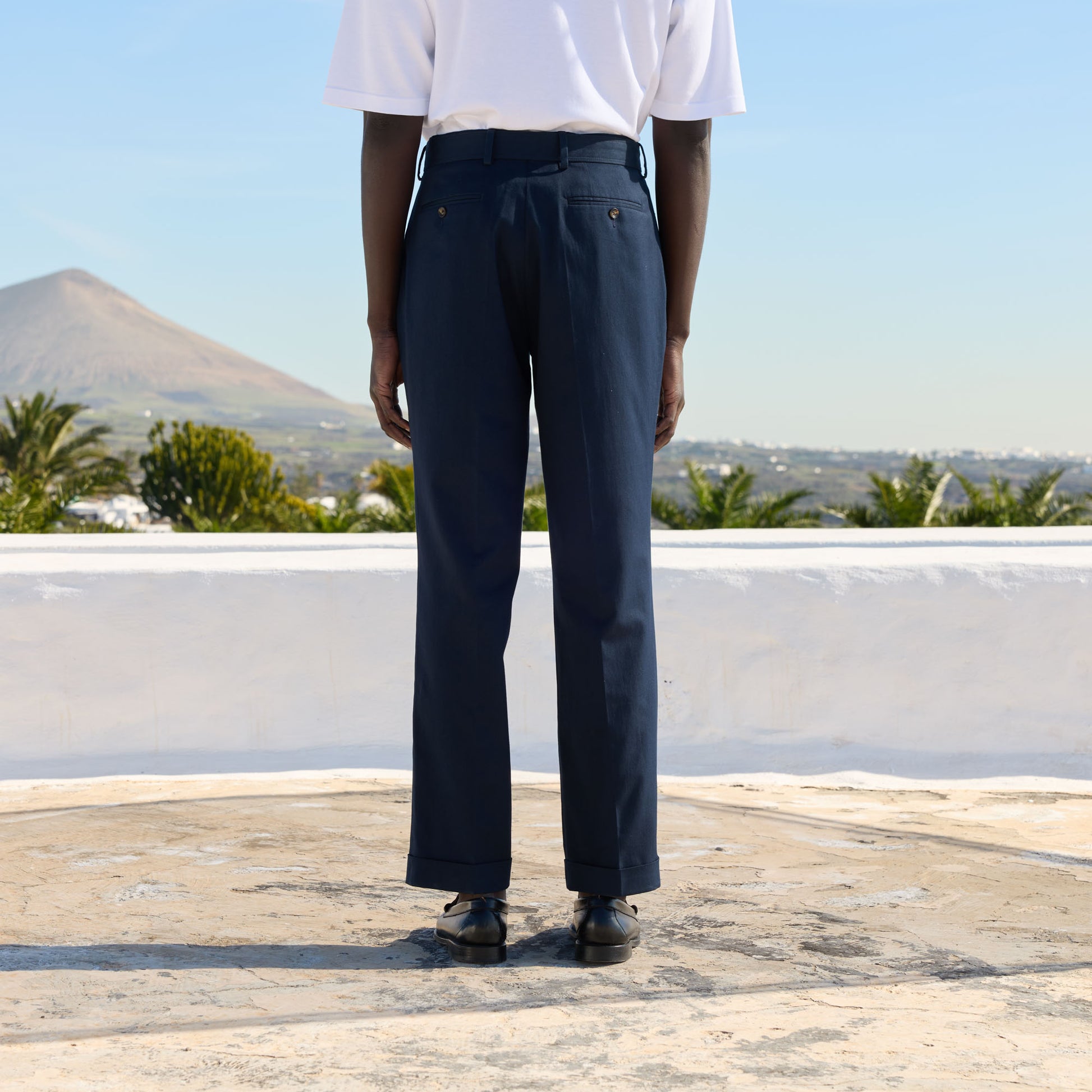 Pantalon à pinces en coton marine