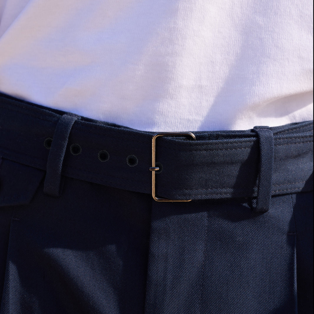 Navy cotton pleated pants