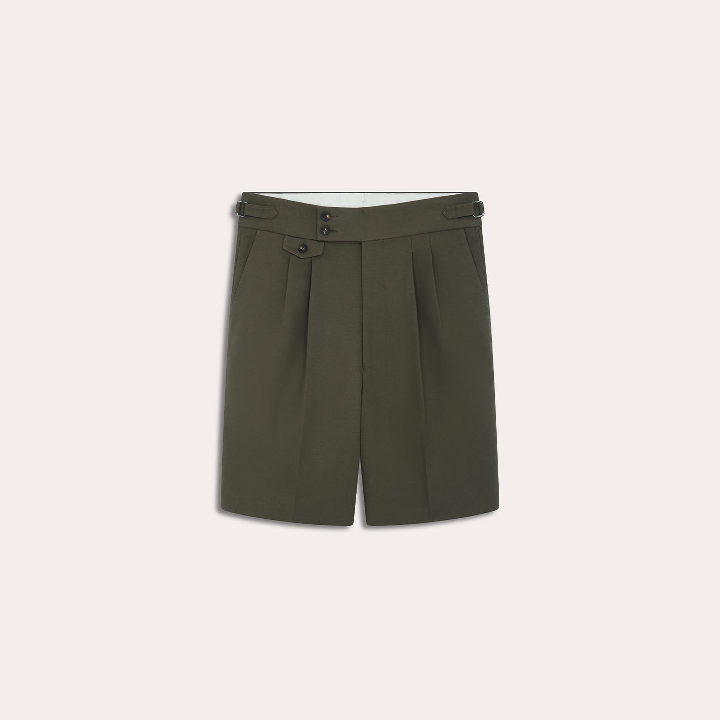 Khaki cotton pleated shorts