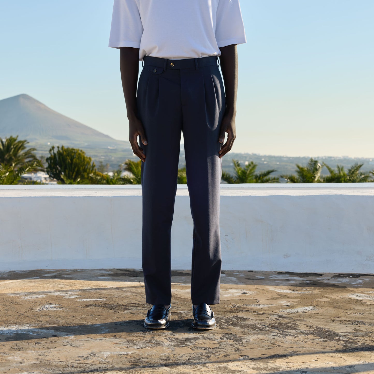 Pantalon à pinces en laine froide marine