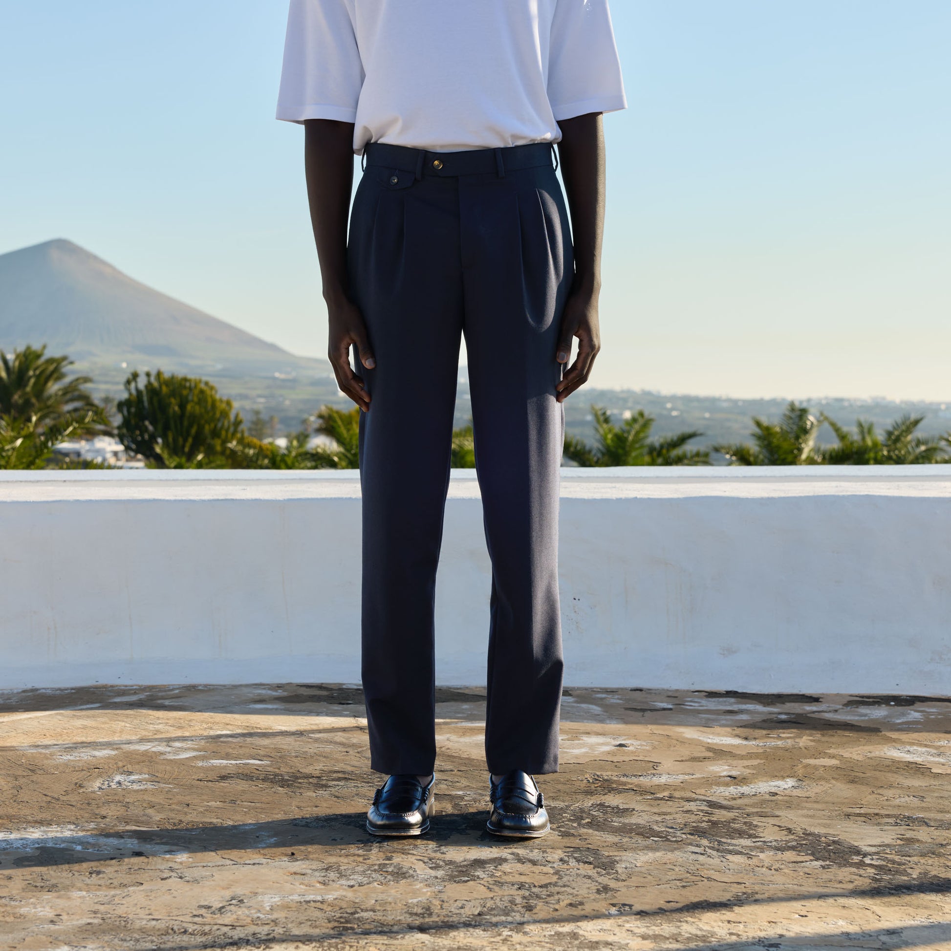 Pantalon à pinces en laine froide marine