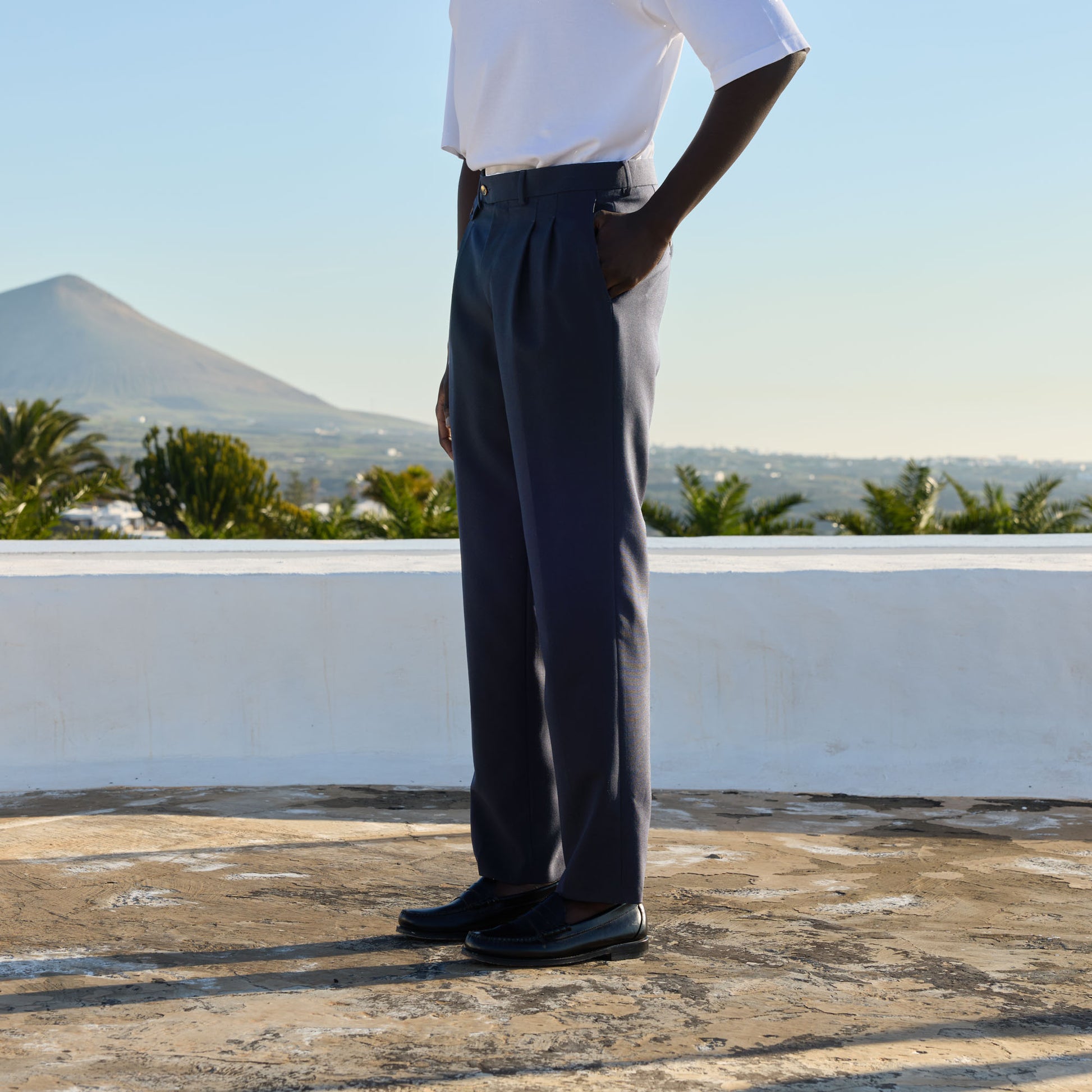 Pantalon à pinces en laine froide marine