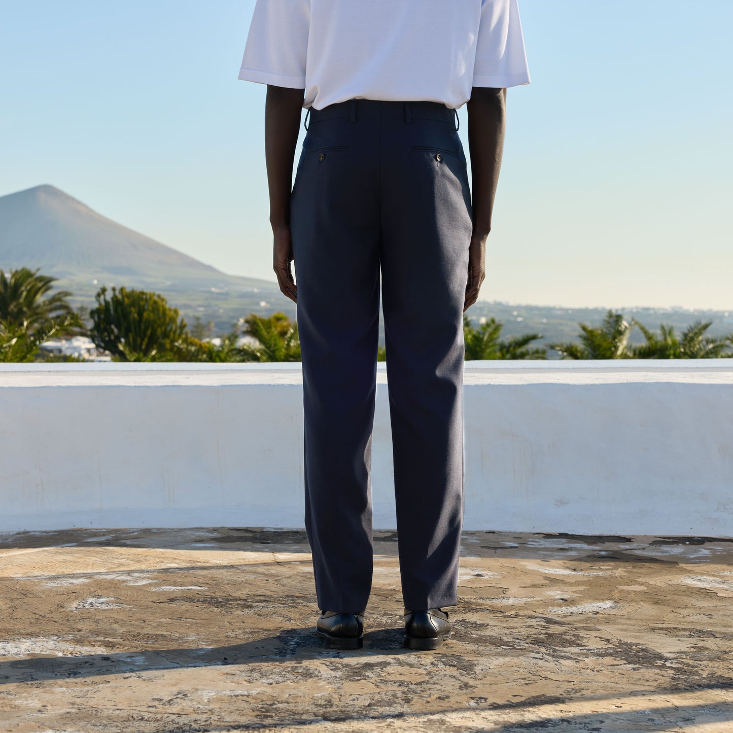 Pantalon à pinces en laine froide marine