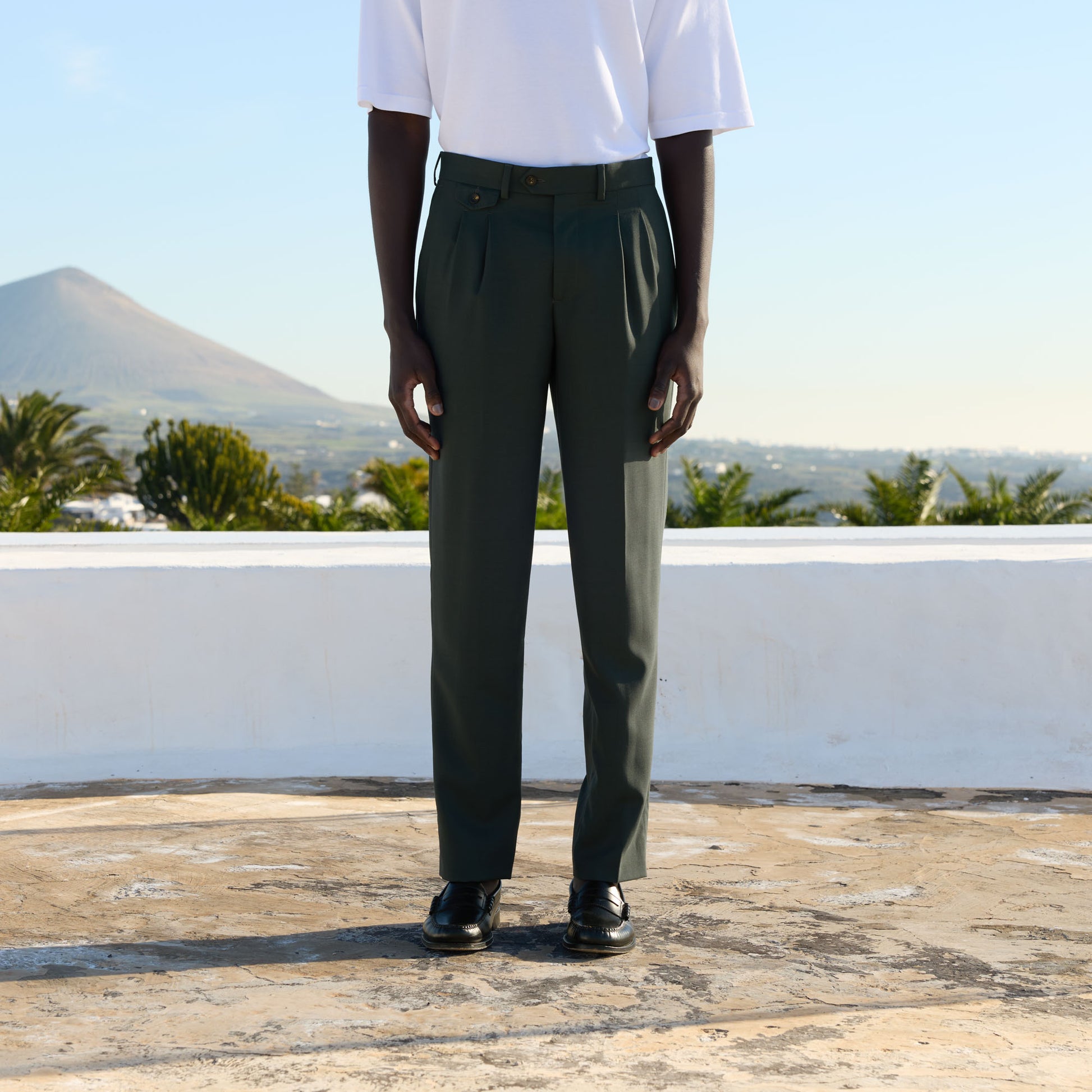 Pantalon à pinces en laine fresco émeraude