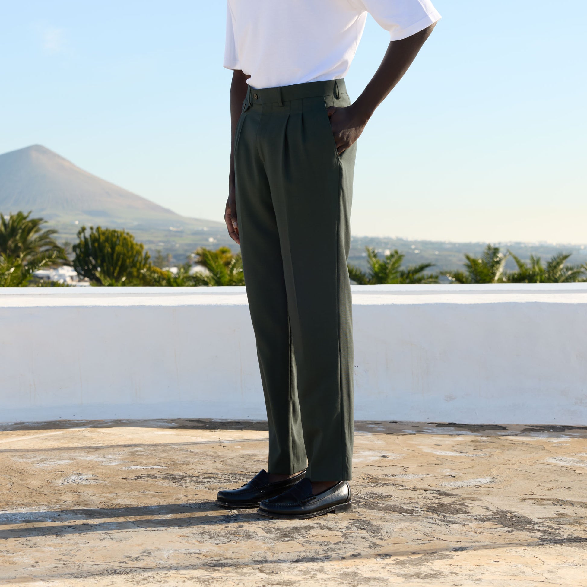 Pantalon à pinces en laine fresco émeraude