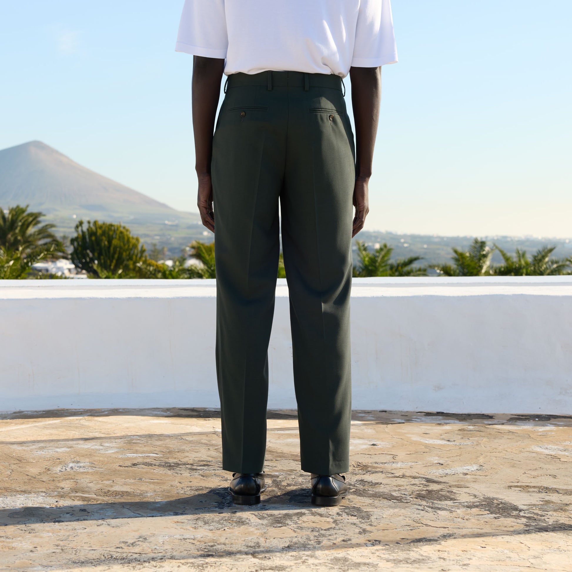 Pantalon à pinces en laine fresco émeraude