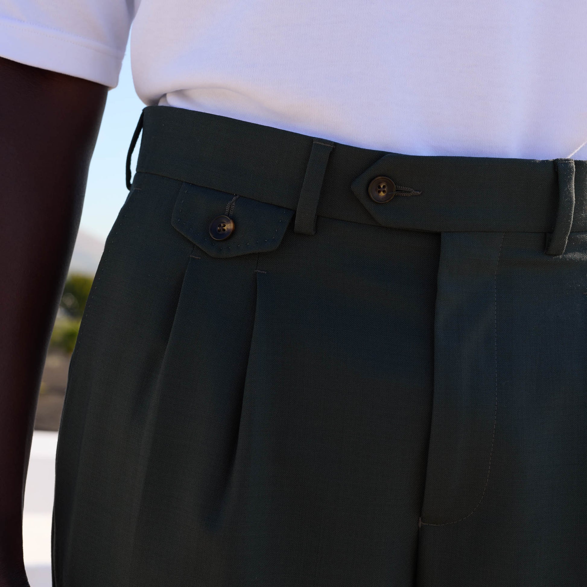 Pantalon à pinces en laine fresco émeraude