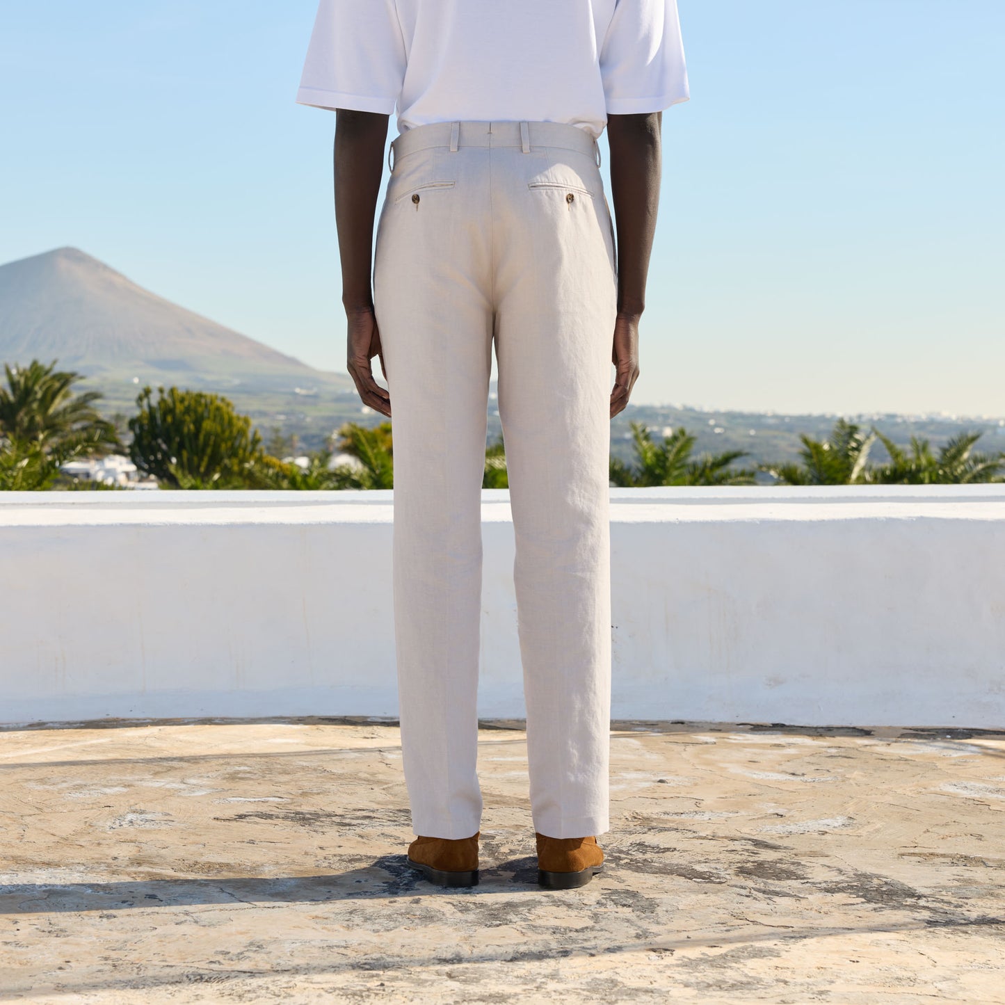 Pantalon à pinces en lin coton écru