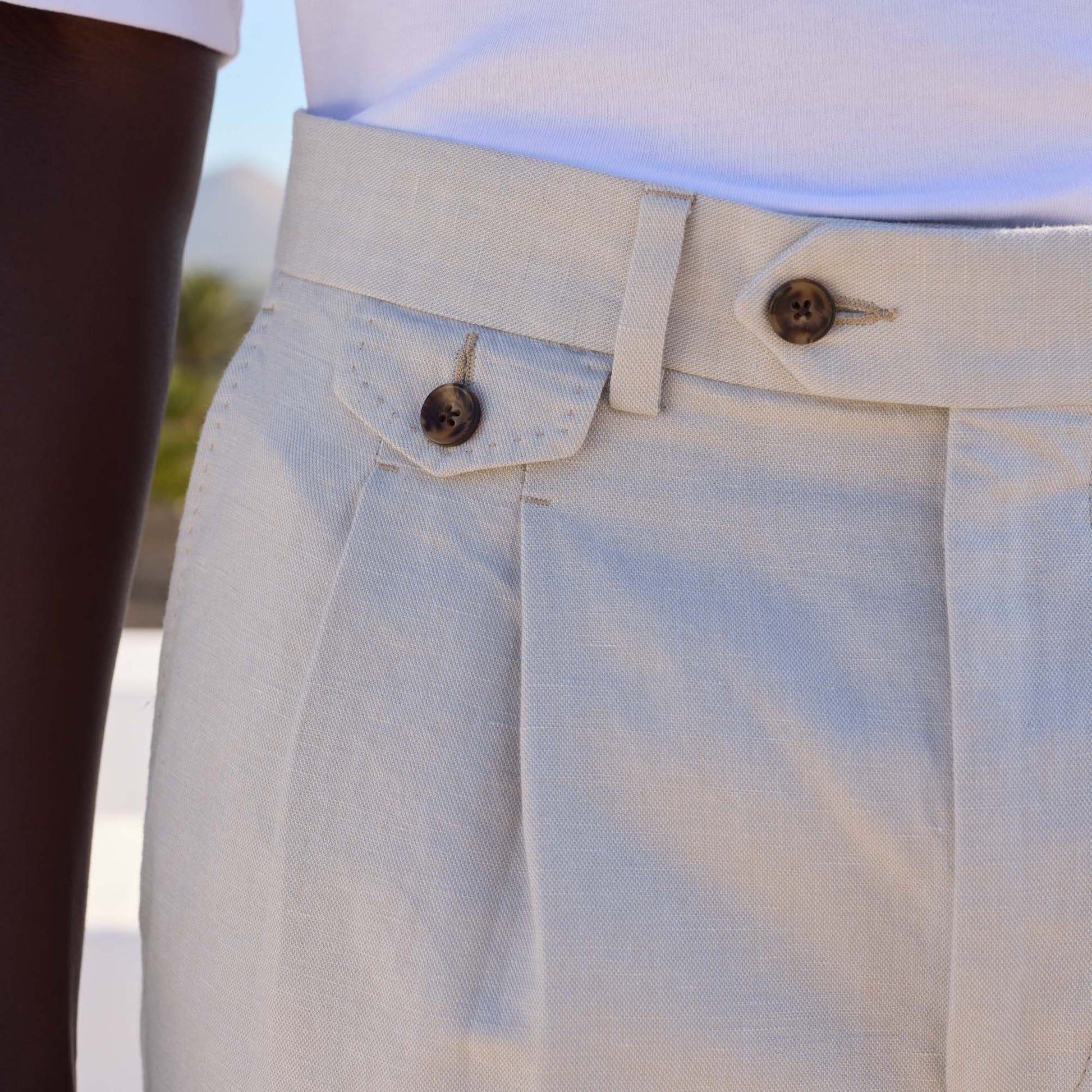 Pantalon à pinces en lin coton écru