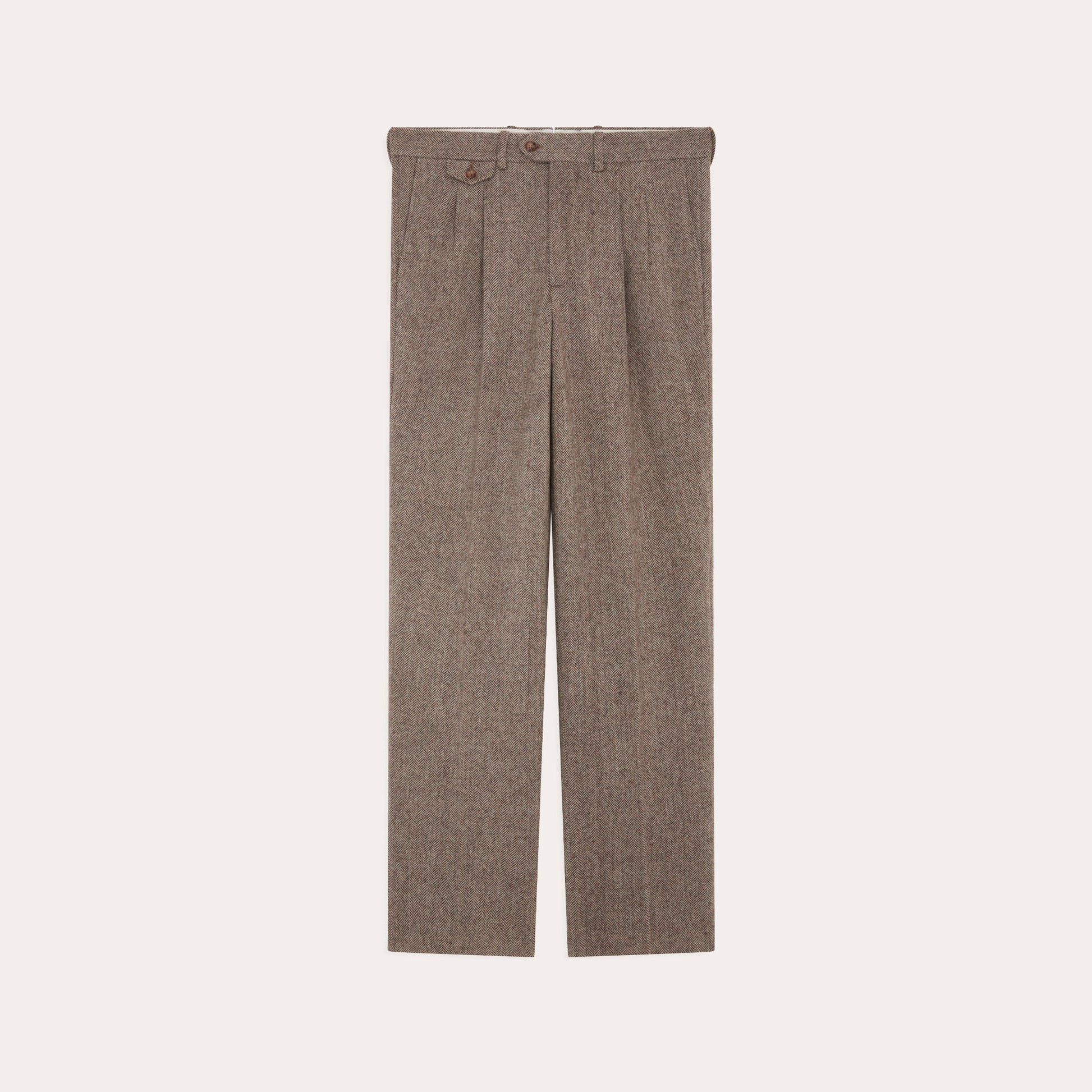 Pantalon à double plis en laine à chevrons marron