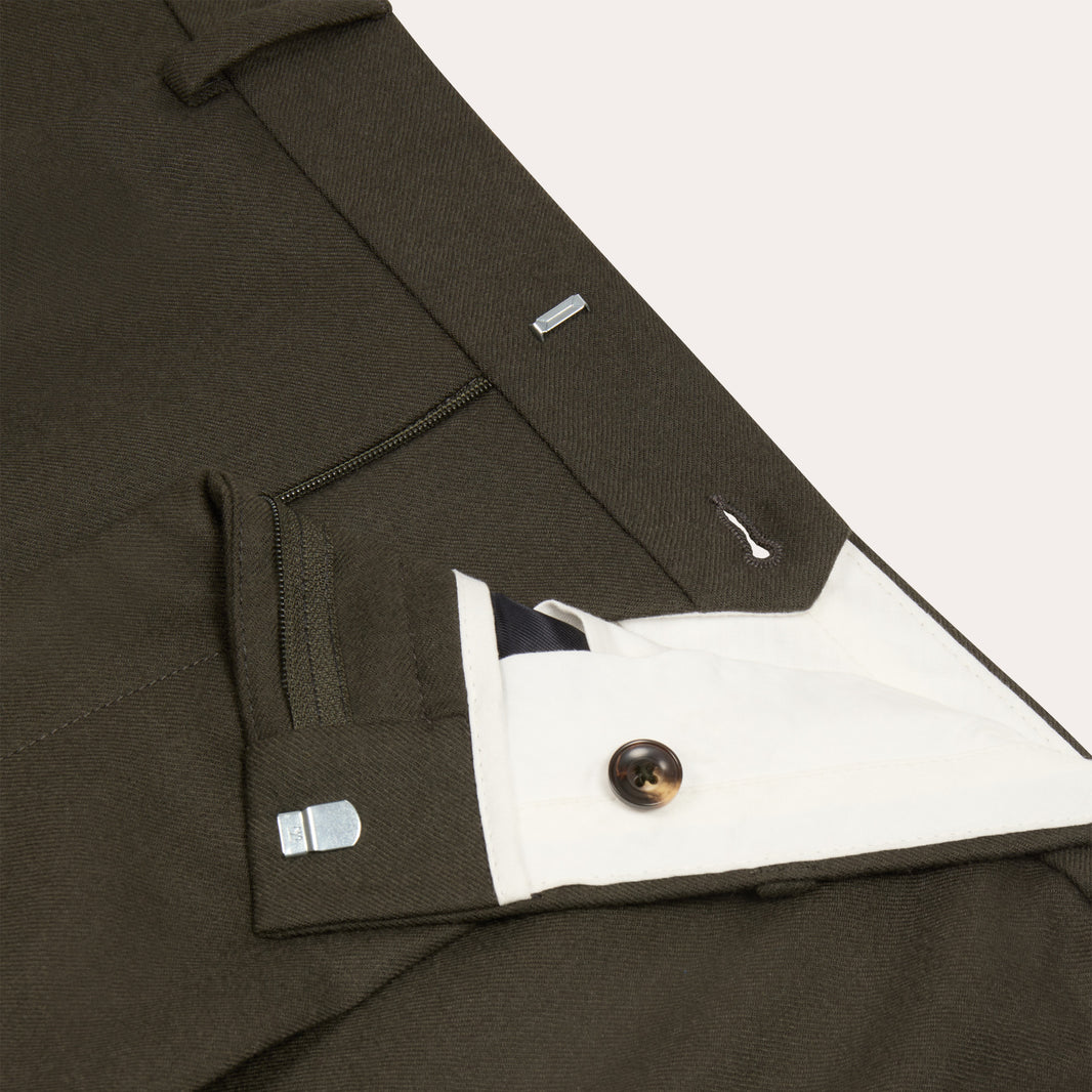 Pantalon à pince en laine vert foncé
