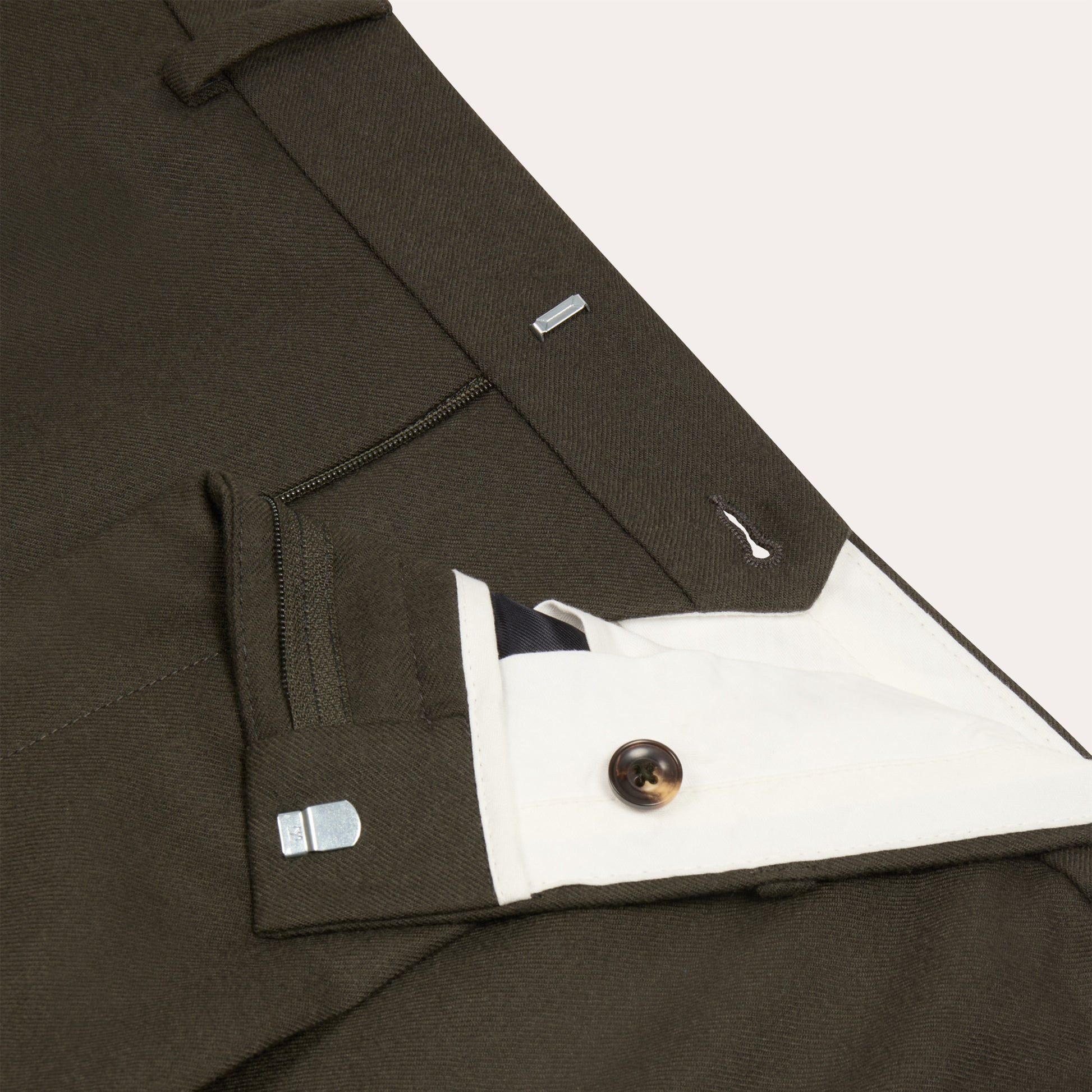 Pantalon à pince en laine vert foncé