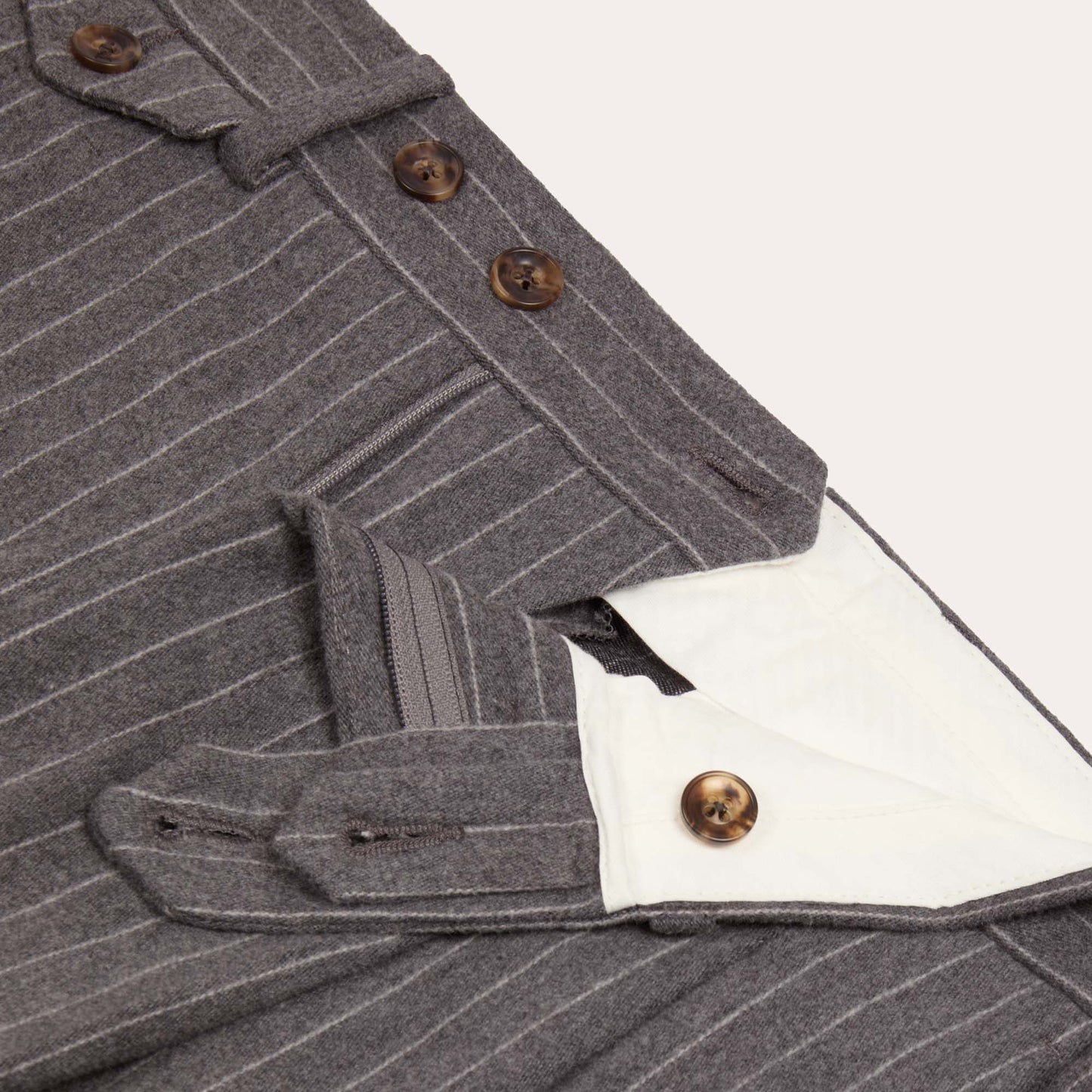Double-pleated trousers in chalk-striped gray cotton moleskin