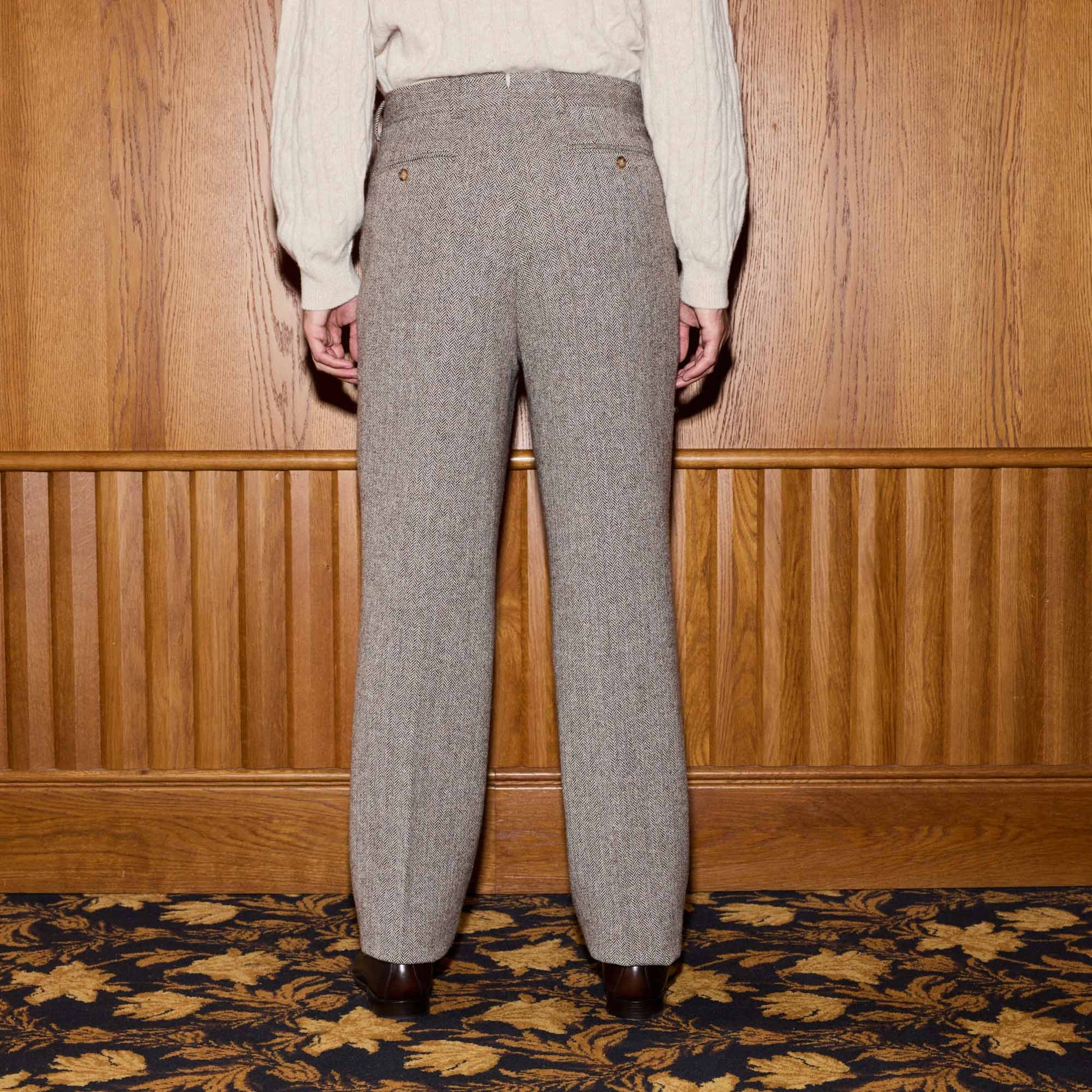 Pantalon double plis laine chevrons marron