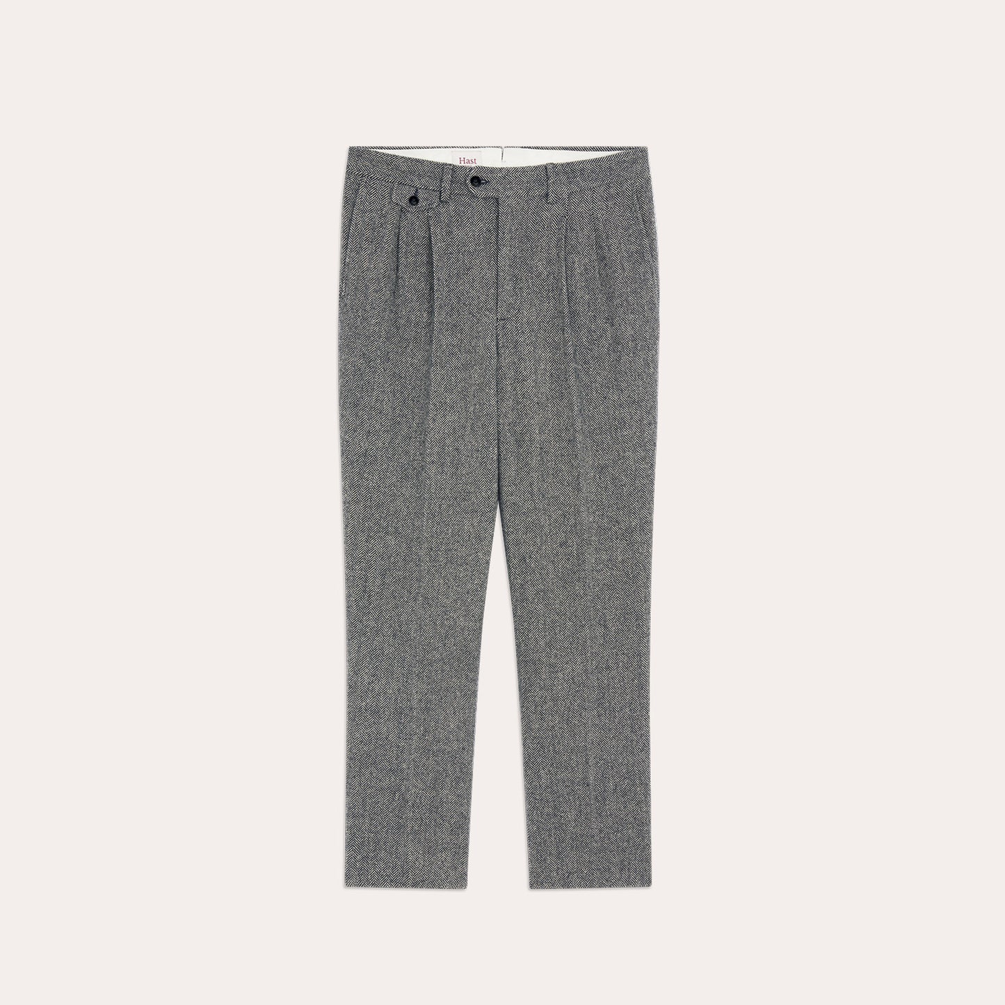 Pantalon à double plis en laine à chevrons gris