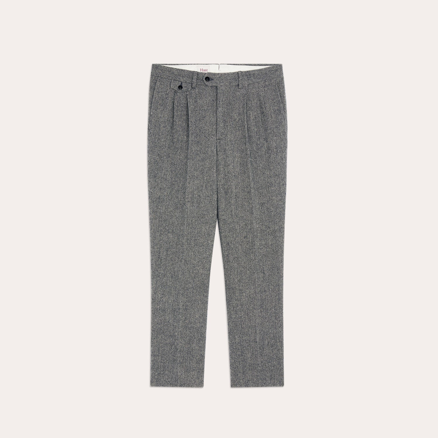 Pantalon à double plis en laine à chevrons gris