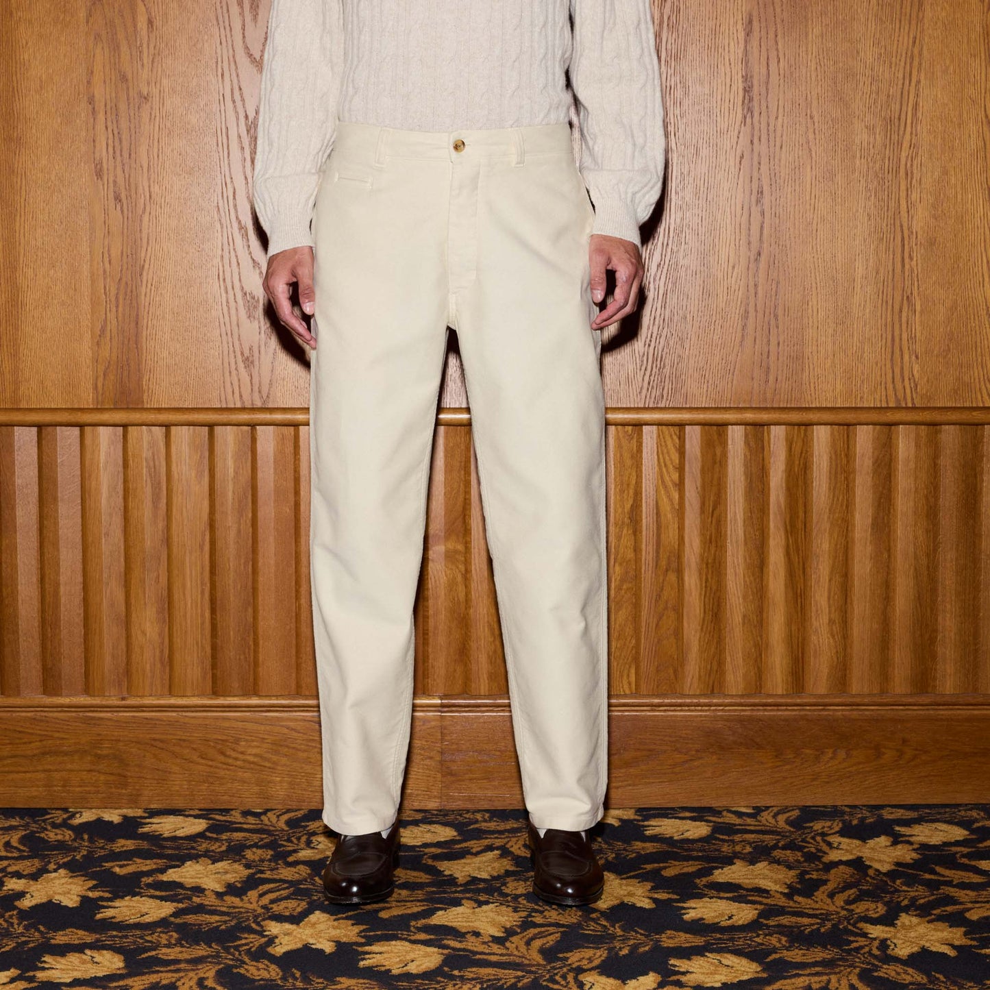 Pantalon décontracté en moleskine de coton écru