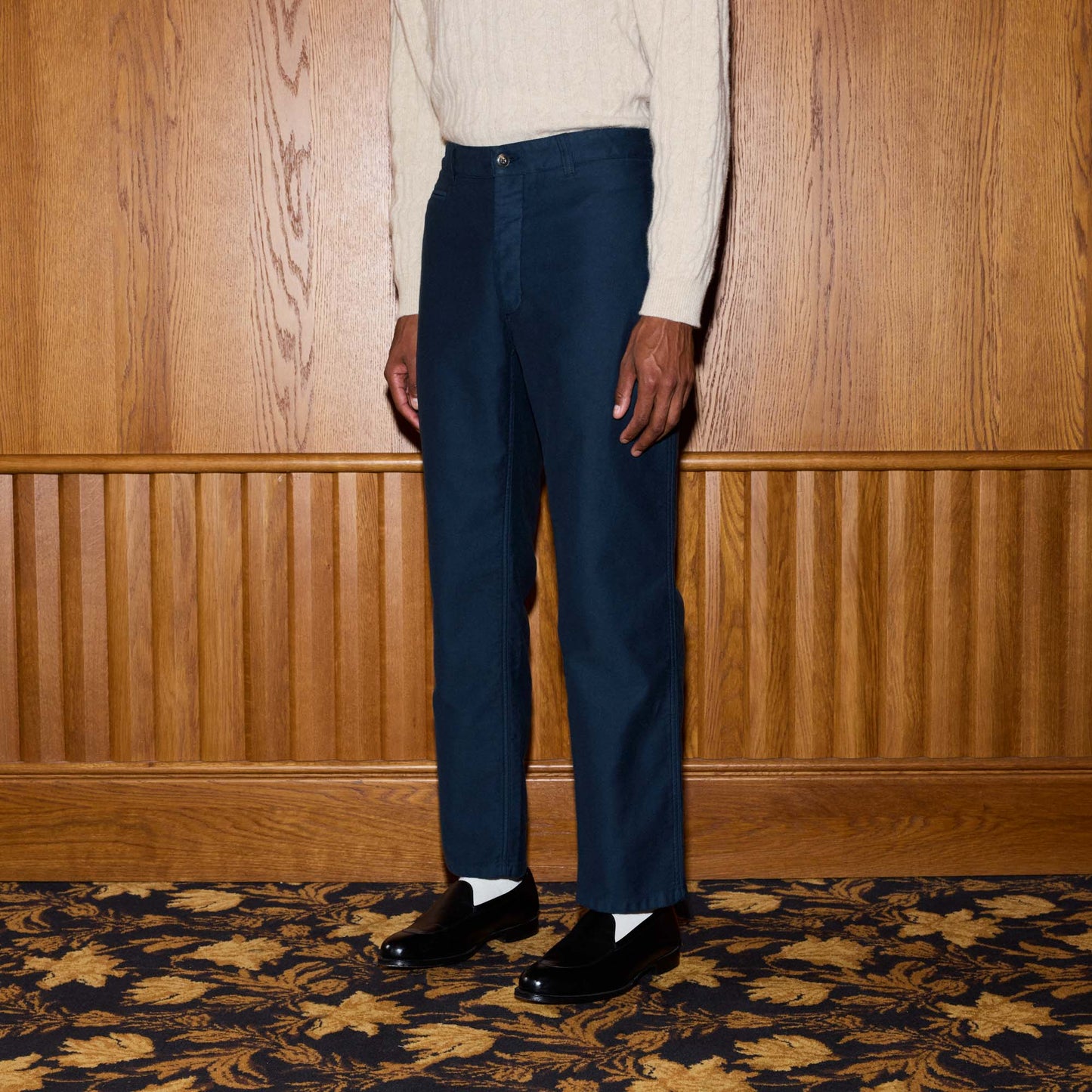 Pantalon décontracté en moleskine de coton marine