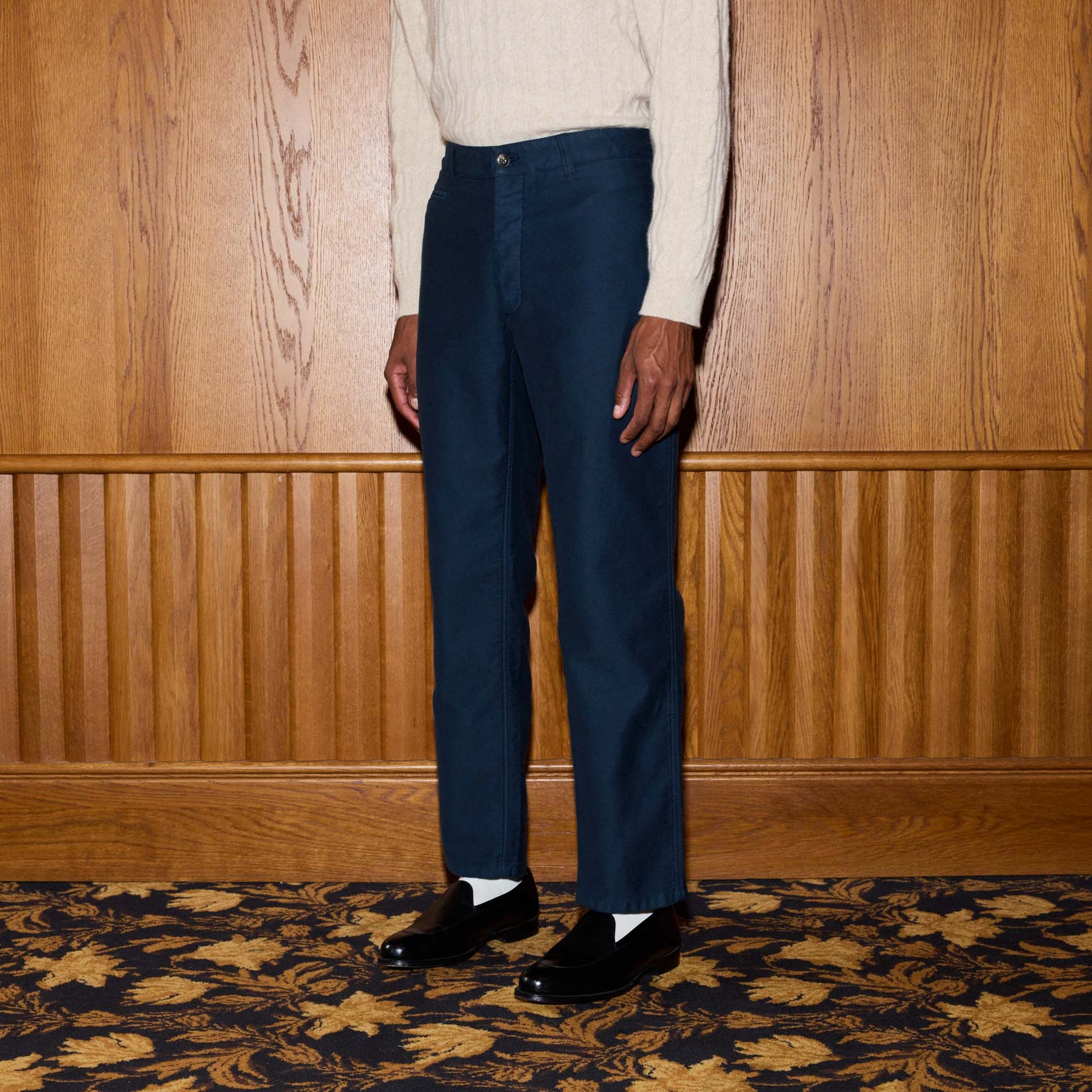 Pantalon décontracté en moleskine de coton marine