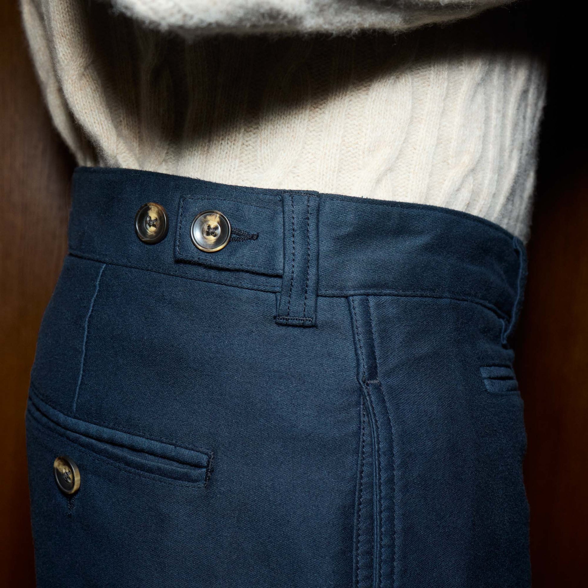 Pantalon décontracté en moleskine de coton marine