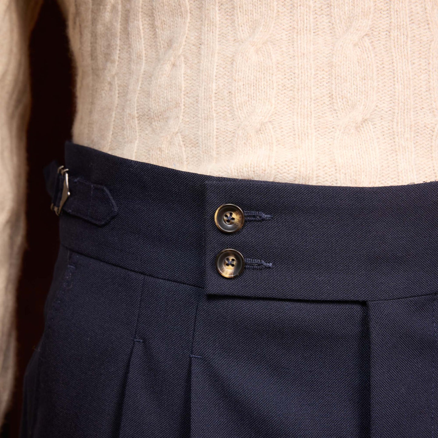 Navy wool double pleated trousers