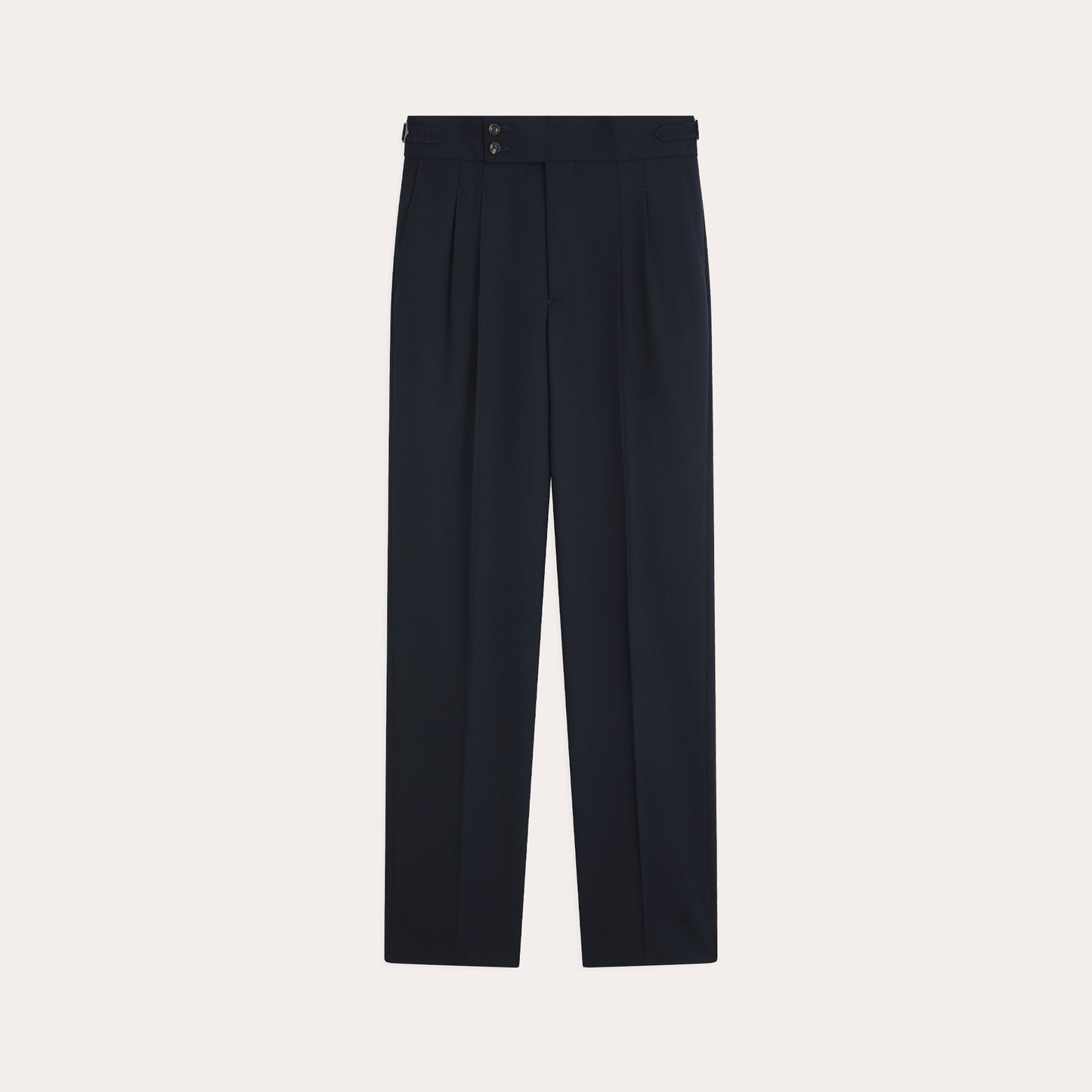 Navy wool double pleated trousers
